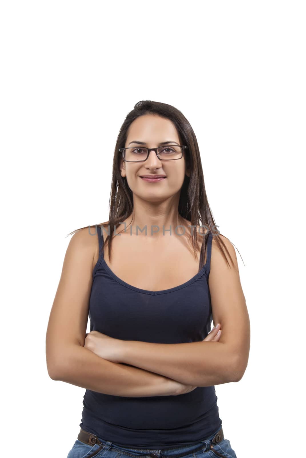 Lady with glasses smiling by pencap