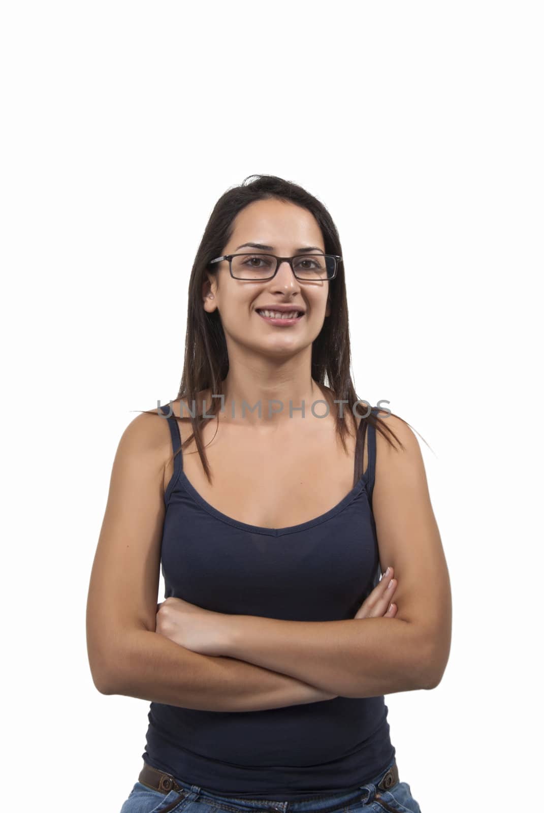 Lady with glasses smiling by pencap