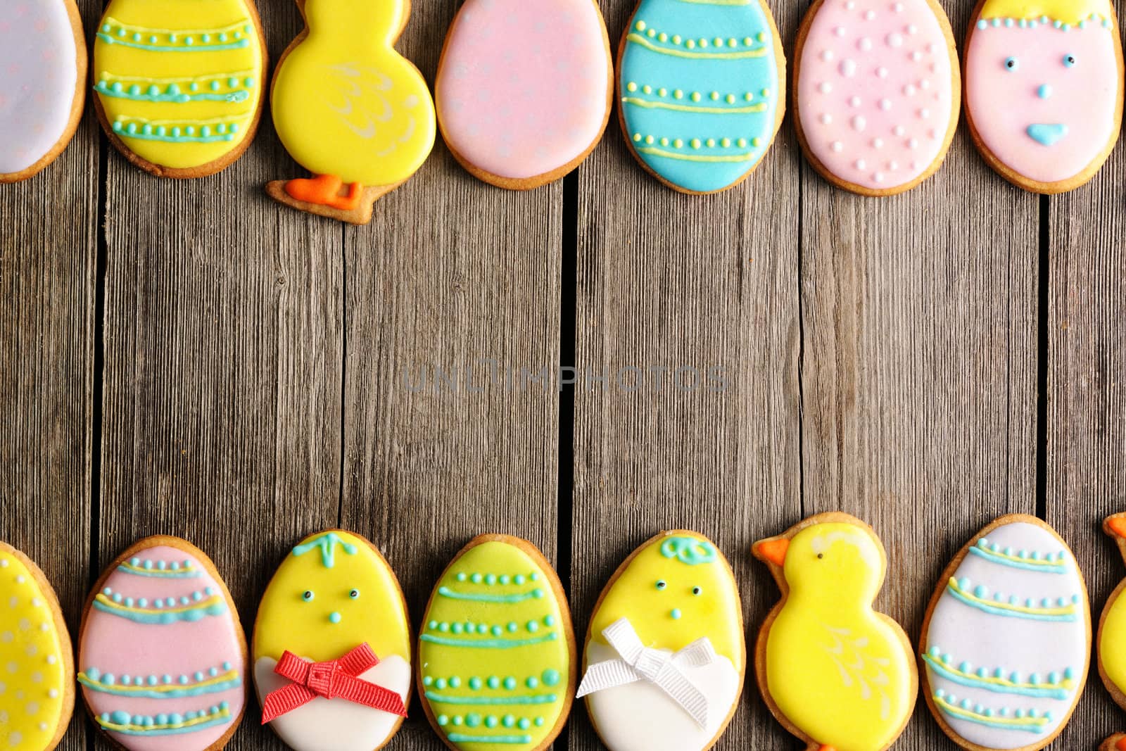 Easter homemade gingerbread cookie over wooden table