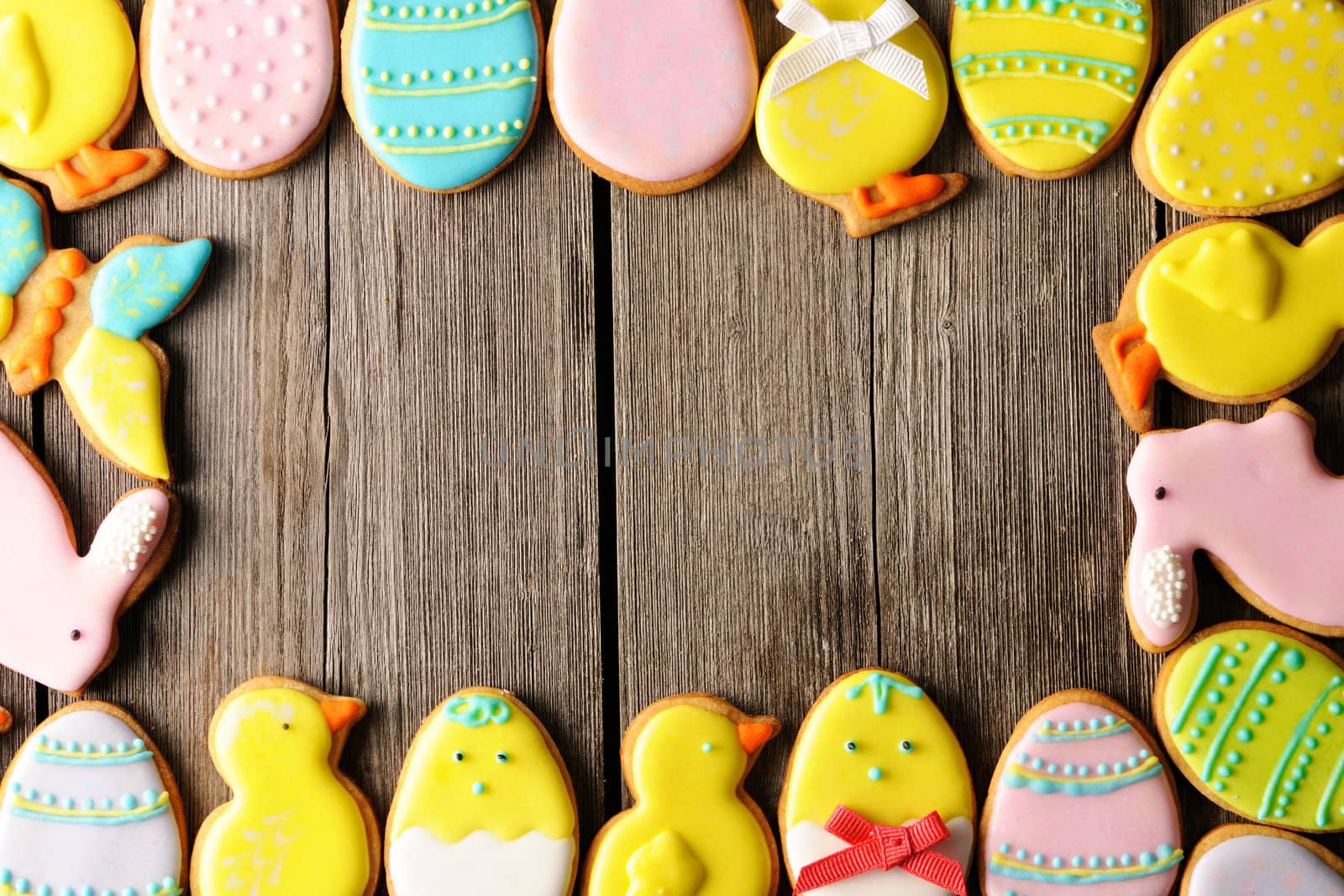 Easter homemade gingerbread cookie over wooden table