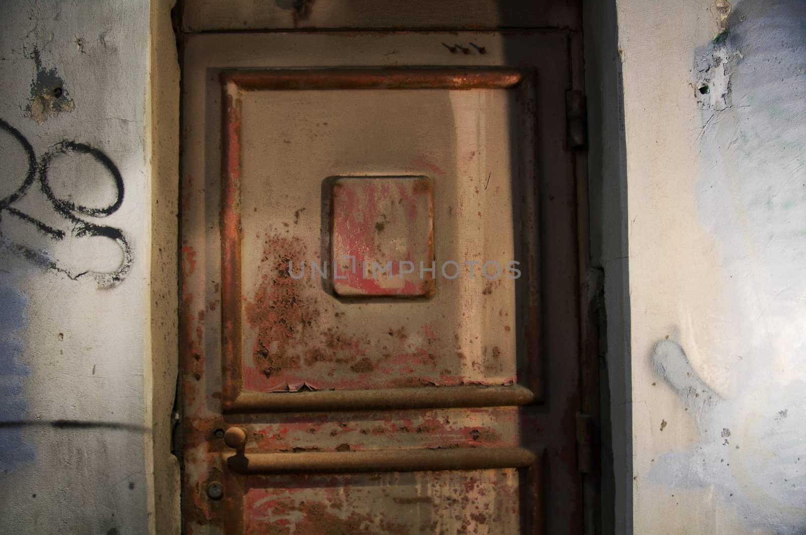 old door.Abandoned grungy interior