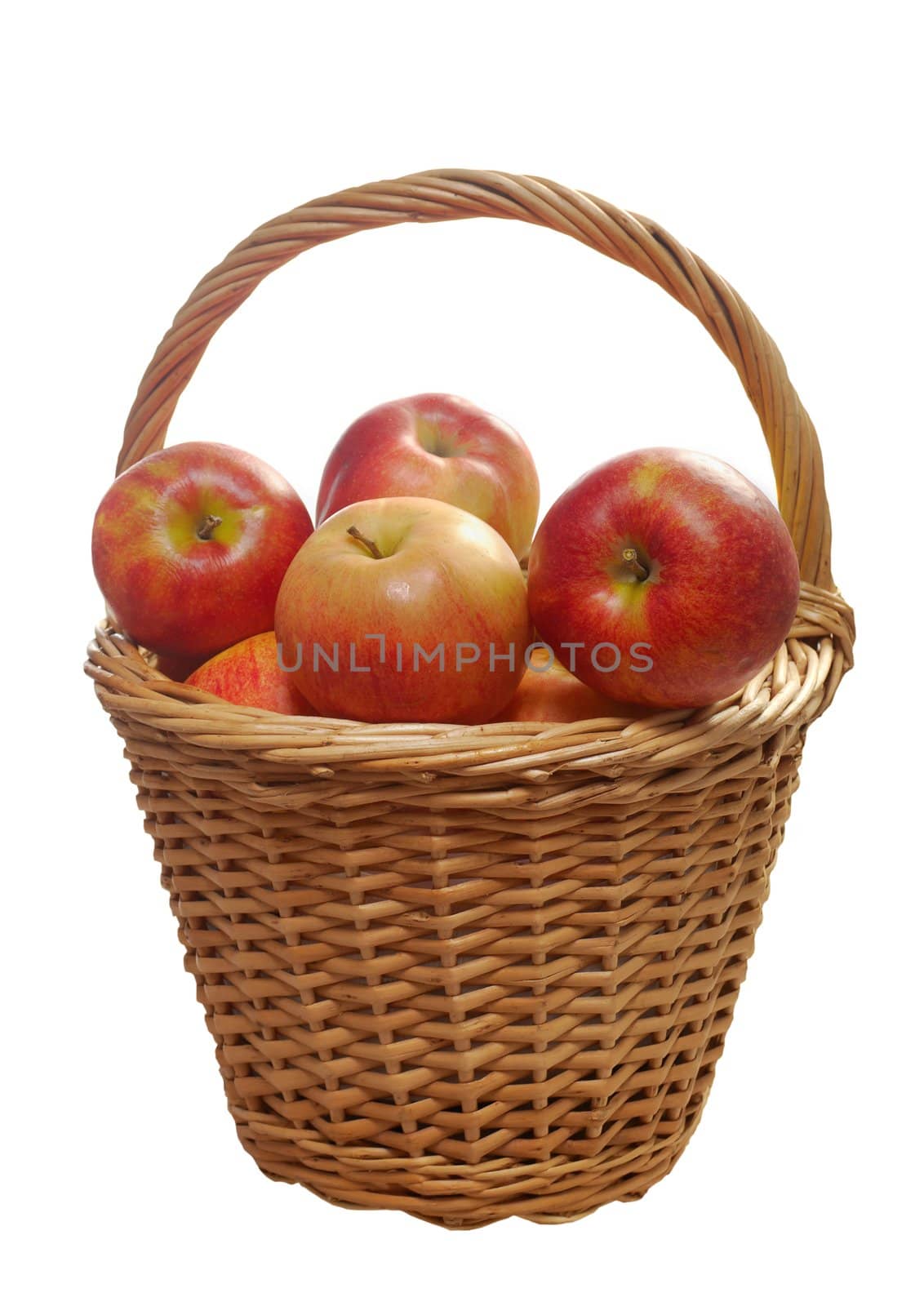 apples in a basket on white background