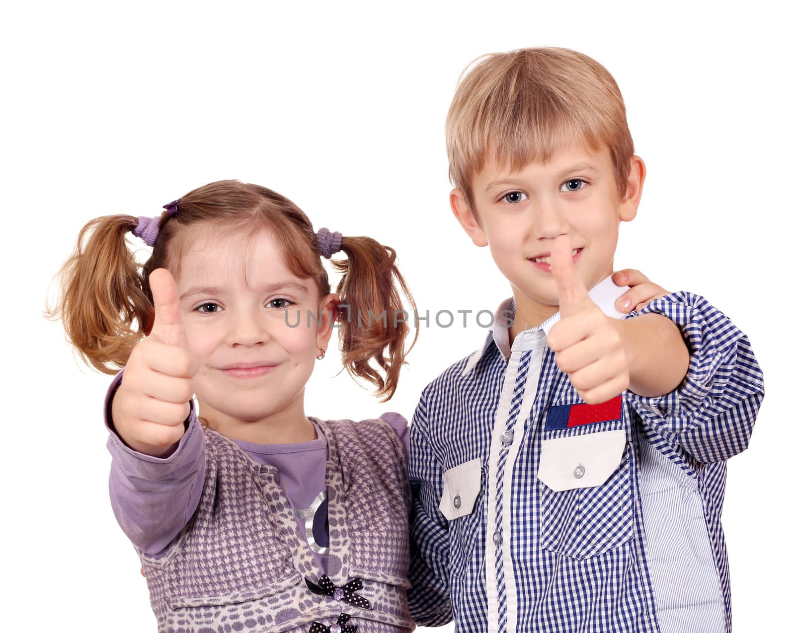 happy little girl and boy with thumb up by goce