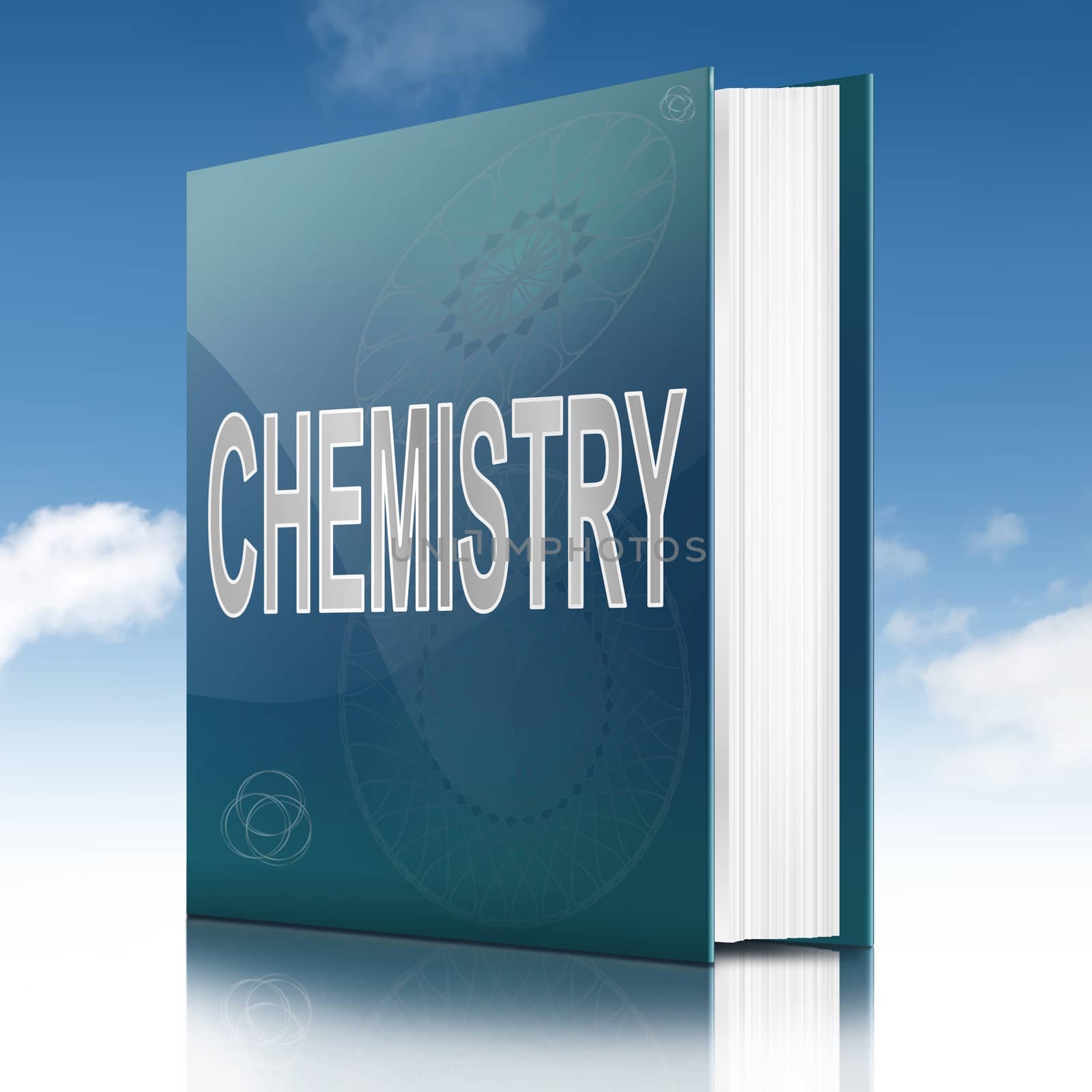 Illustration depicting a text book with a Chemistry title. White background.