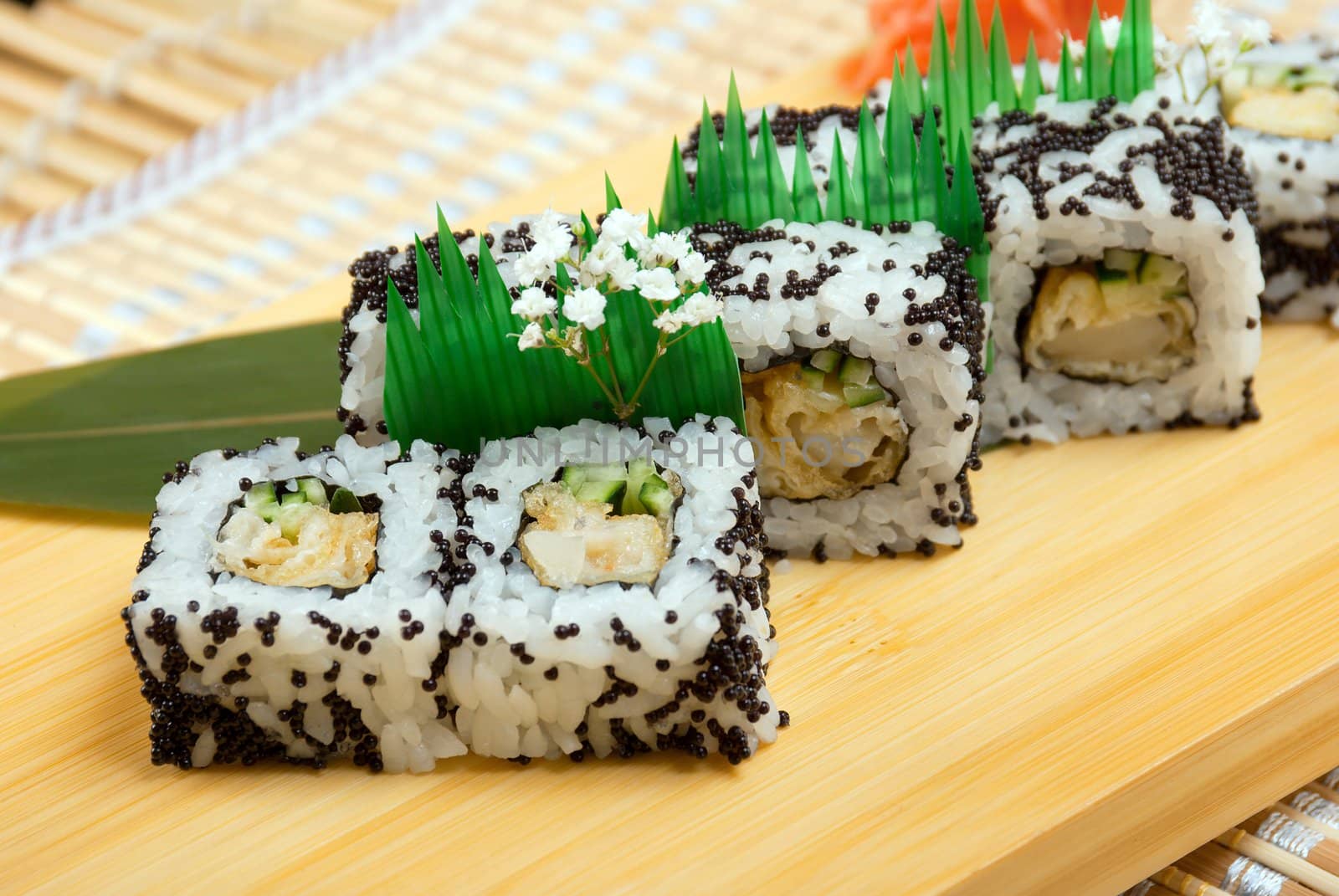 Japanese sushi . traditional japanese food.Roll made of roe
