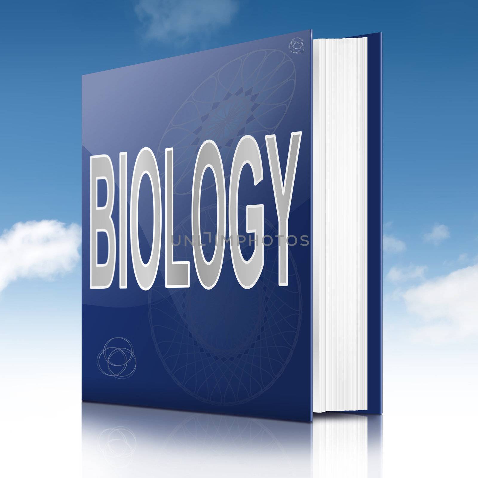 Illustration depicting a text book with a biology title. White background.