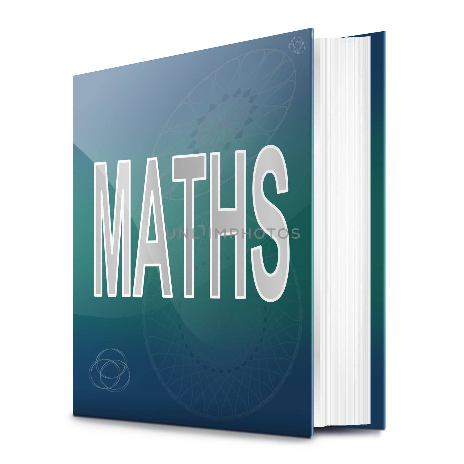 Illustration depicting a book with a maths concept title. White background.