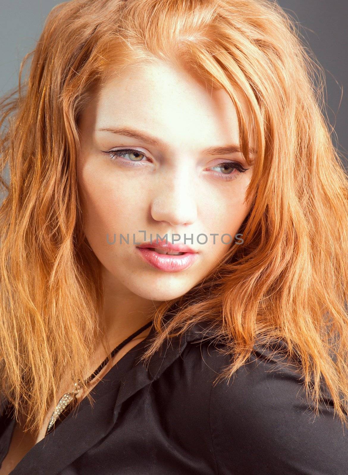 fashion portrait  a red hair sexy woman, studio shot 