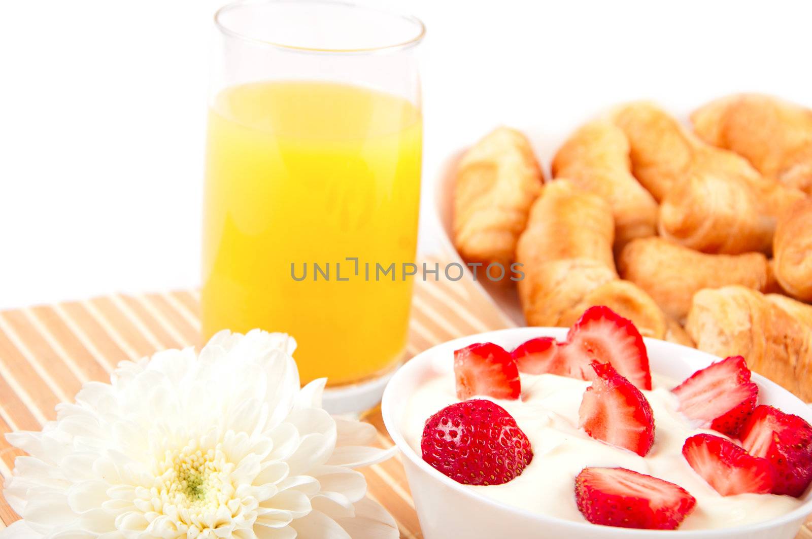 Breakfast with berries,orange juice and croissant, early breakfast