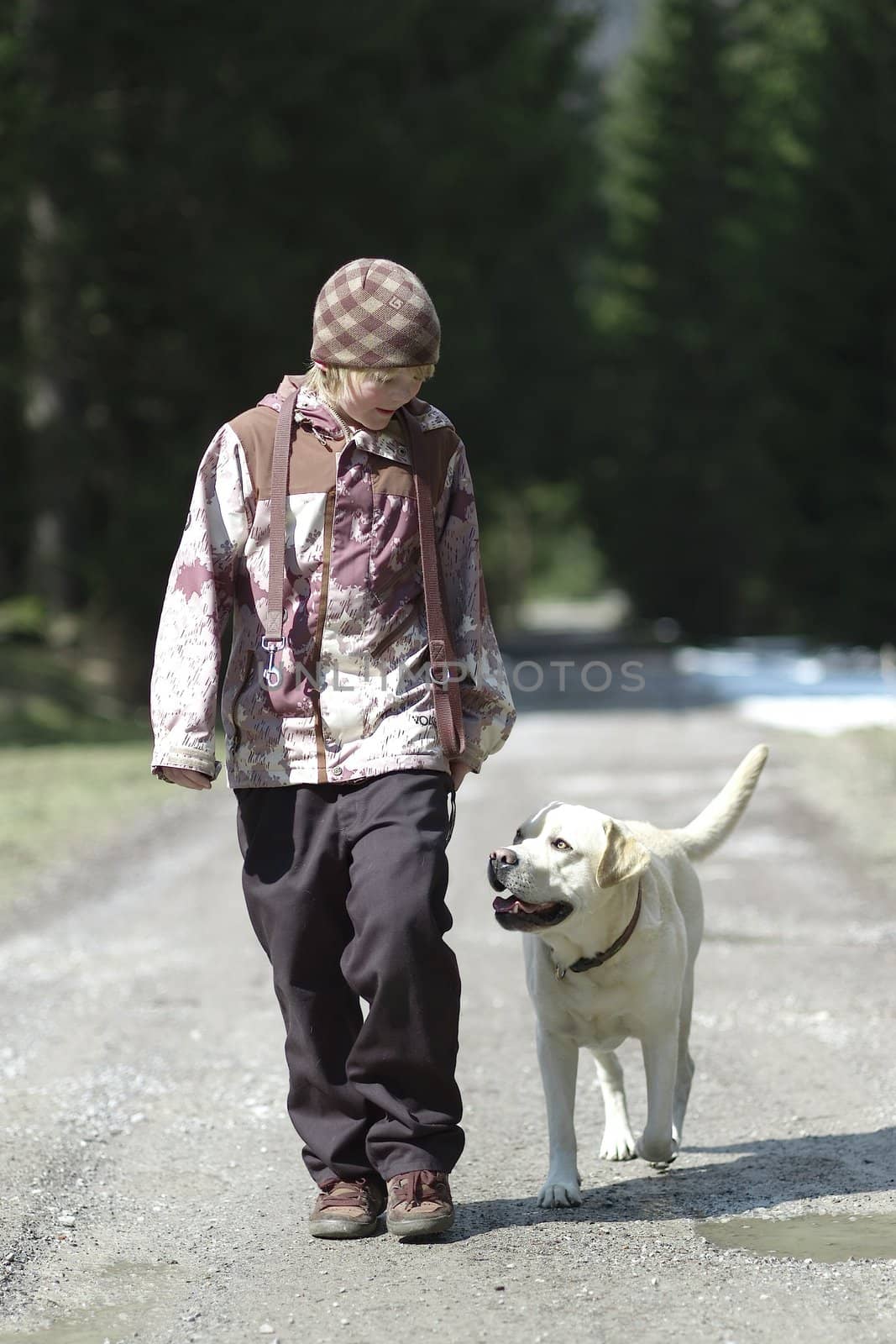Young boy with dog by mjenewein