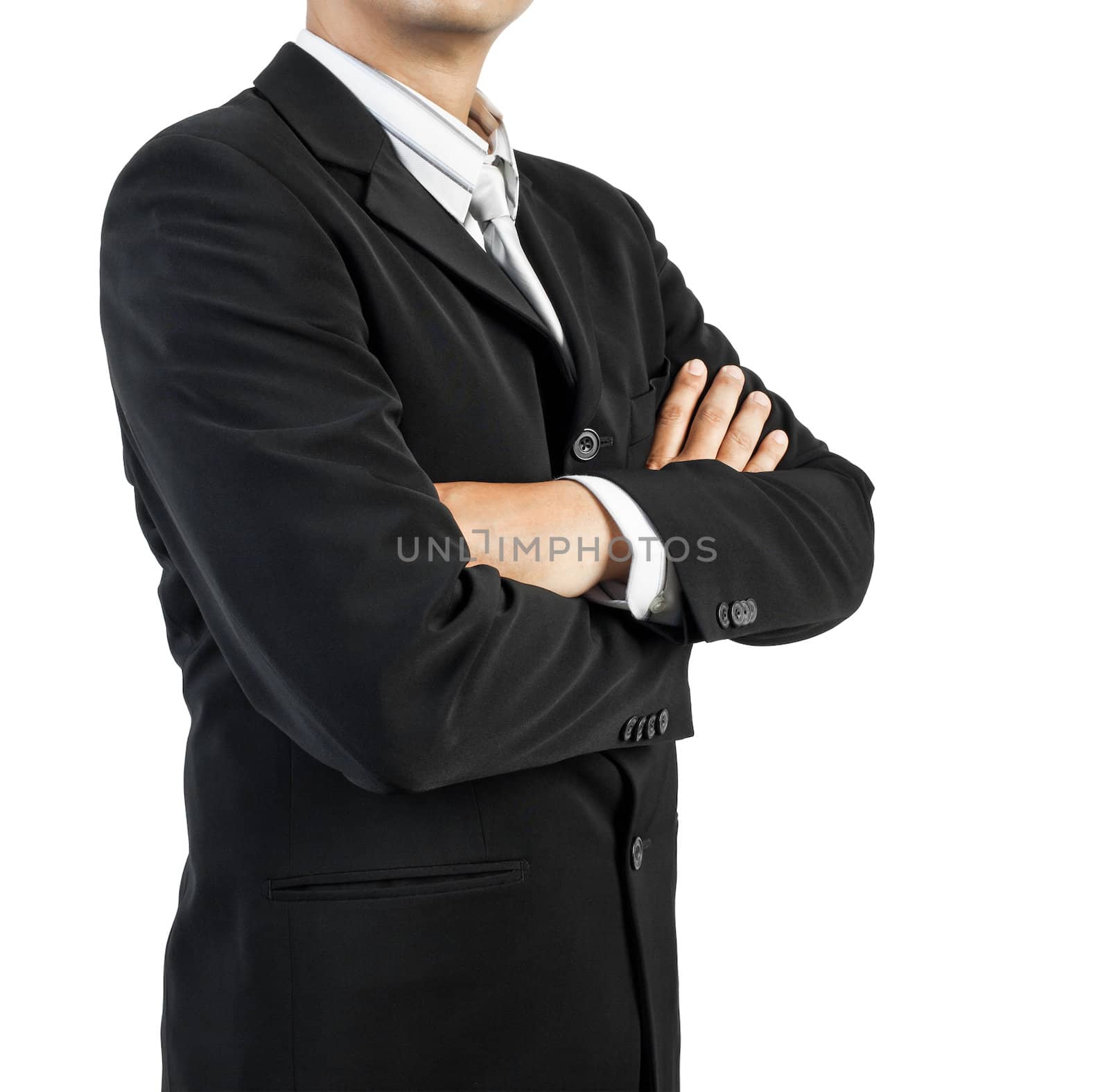 business man standing with confidence on white background  by FrameAngel