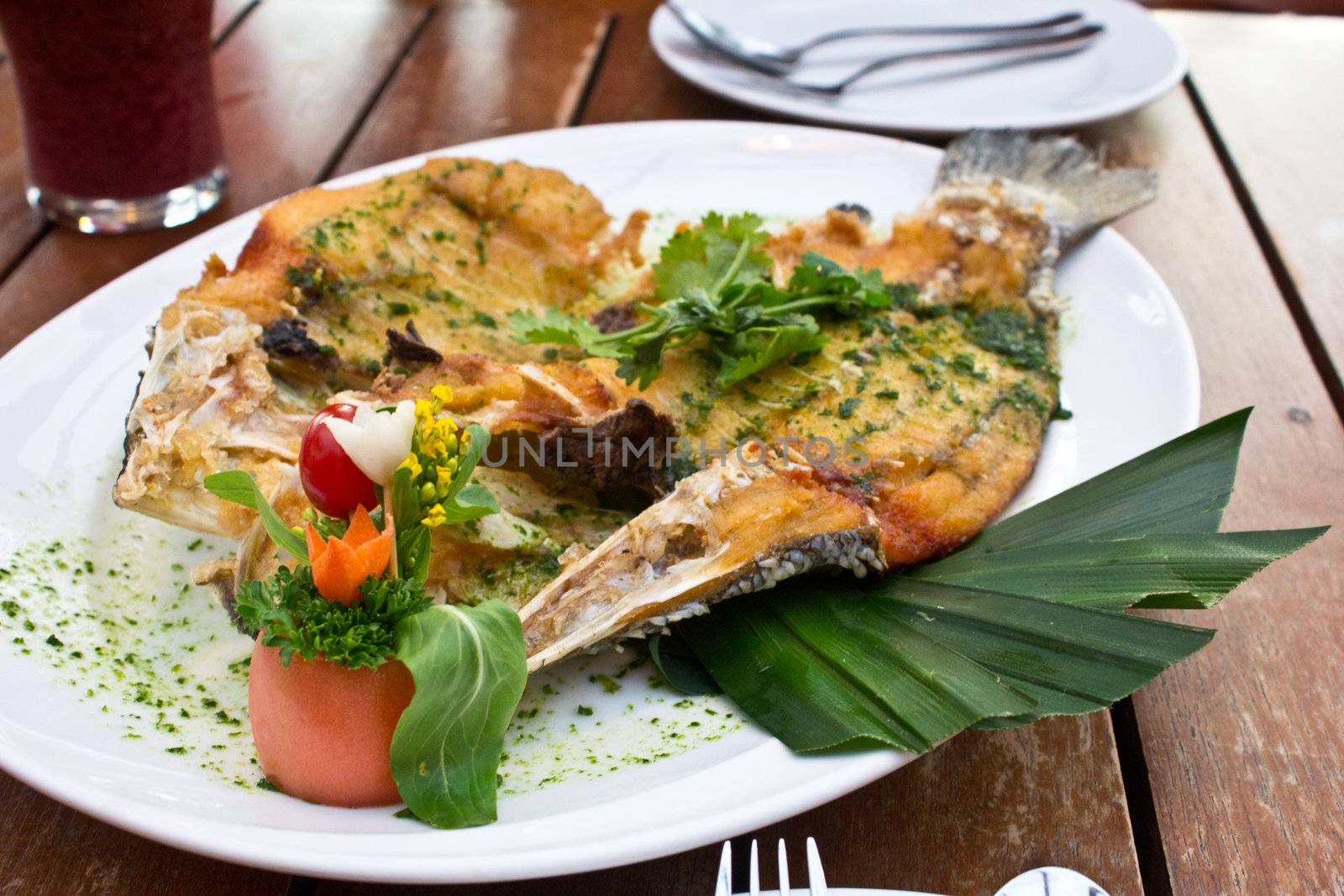 Thai fried snapper fish cusine