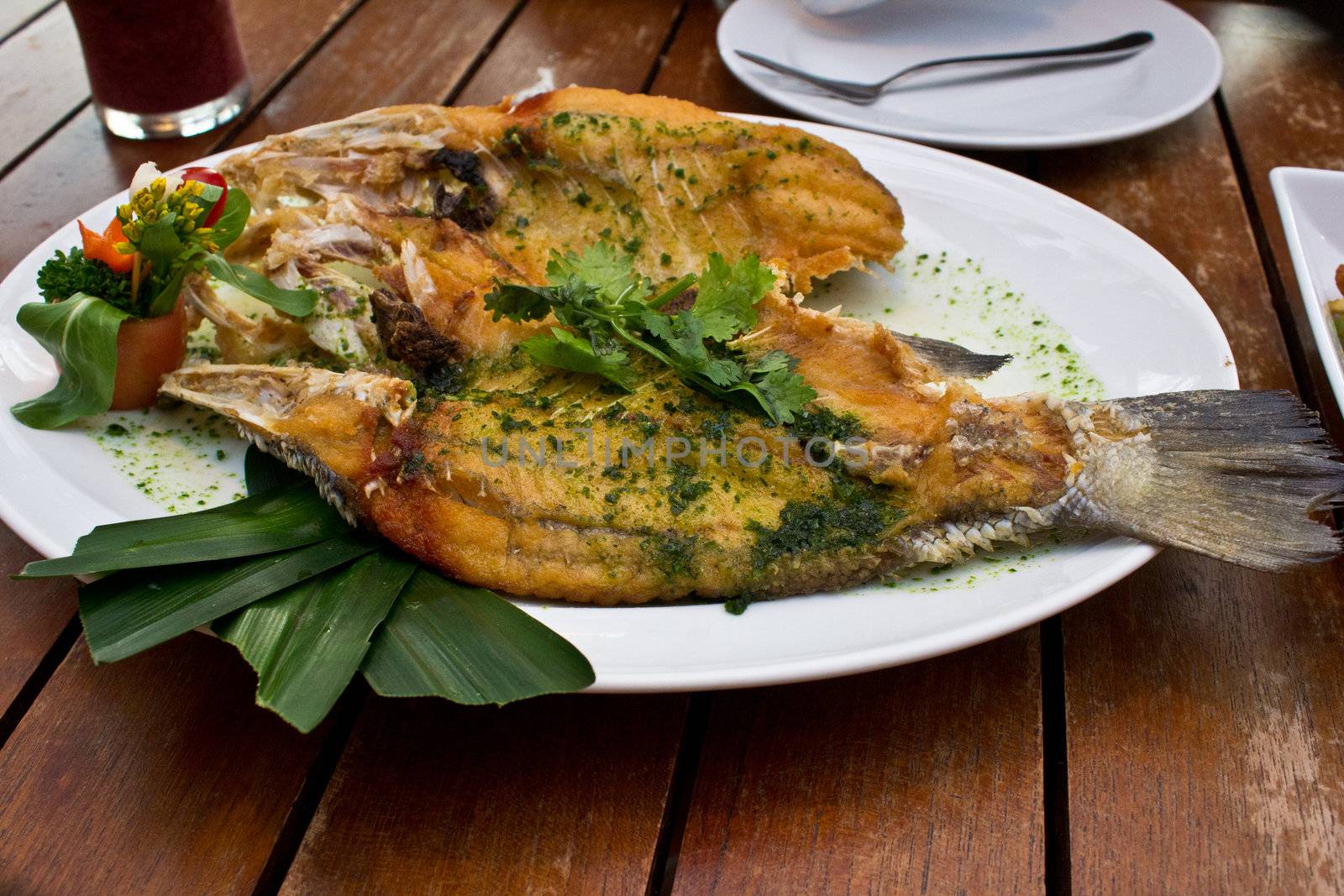 Thai fried snapper fish cusine