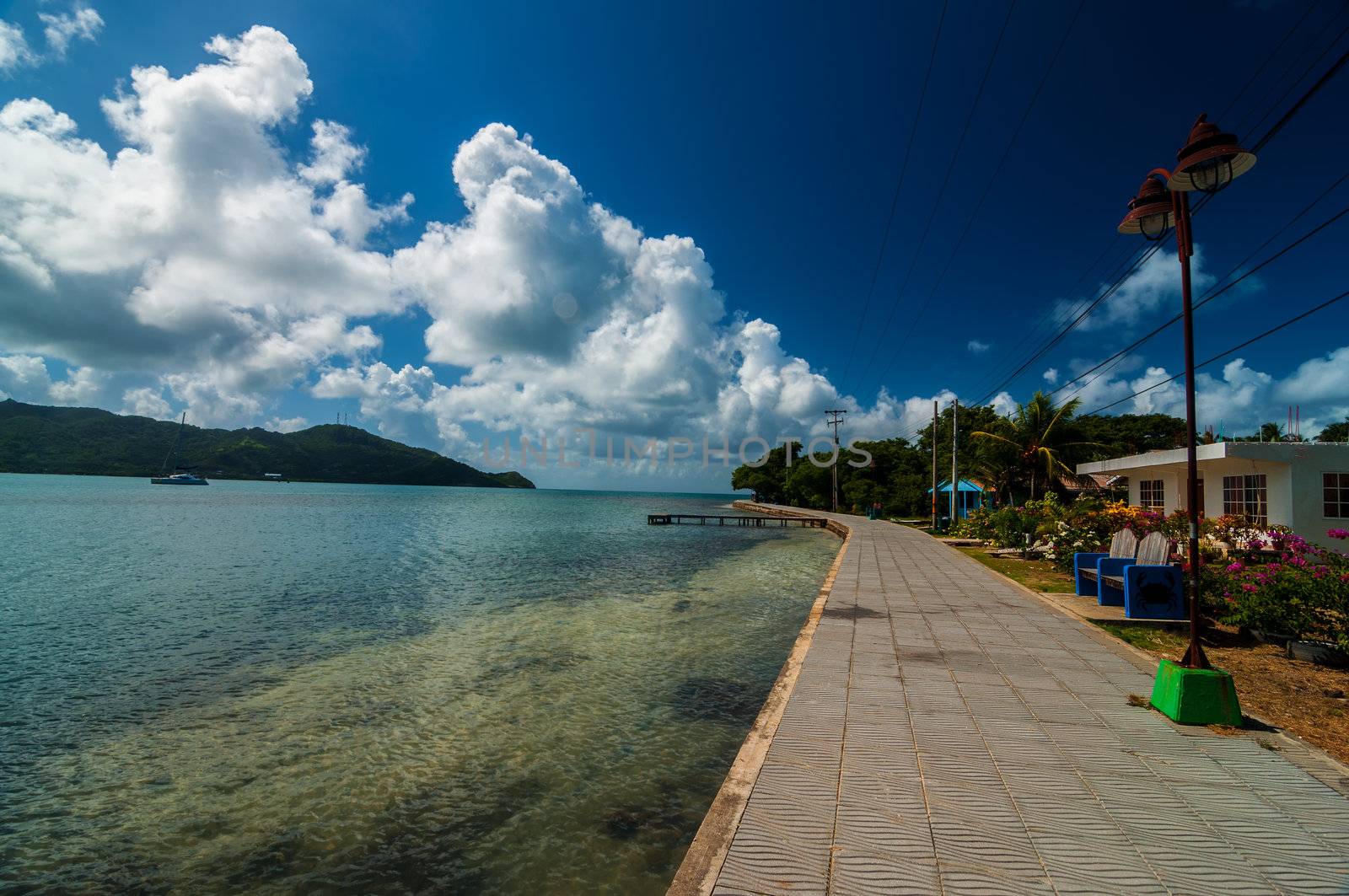 Walkway along Caribbean Sea in San Andres y Providencia, Colombia