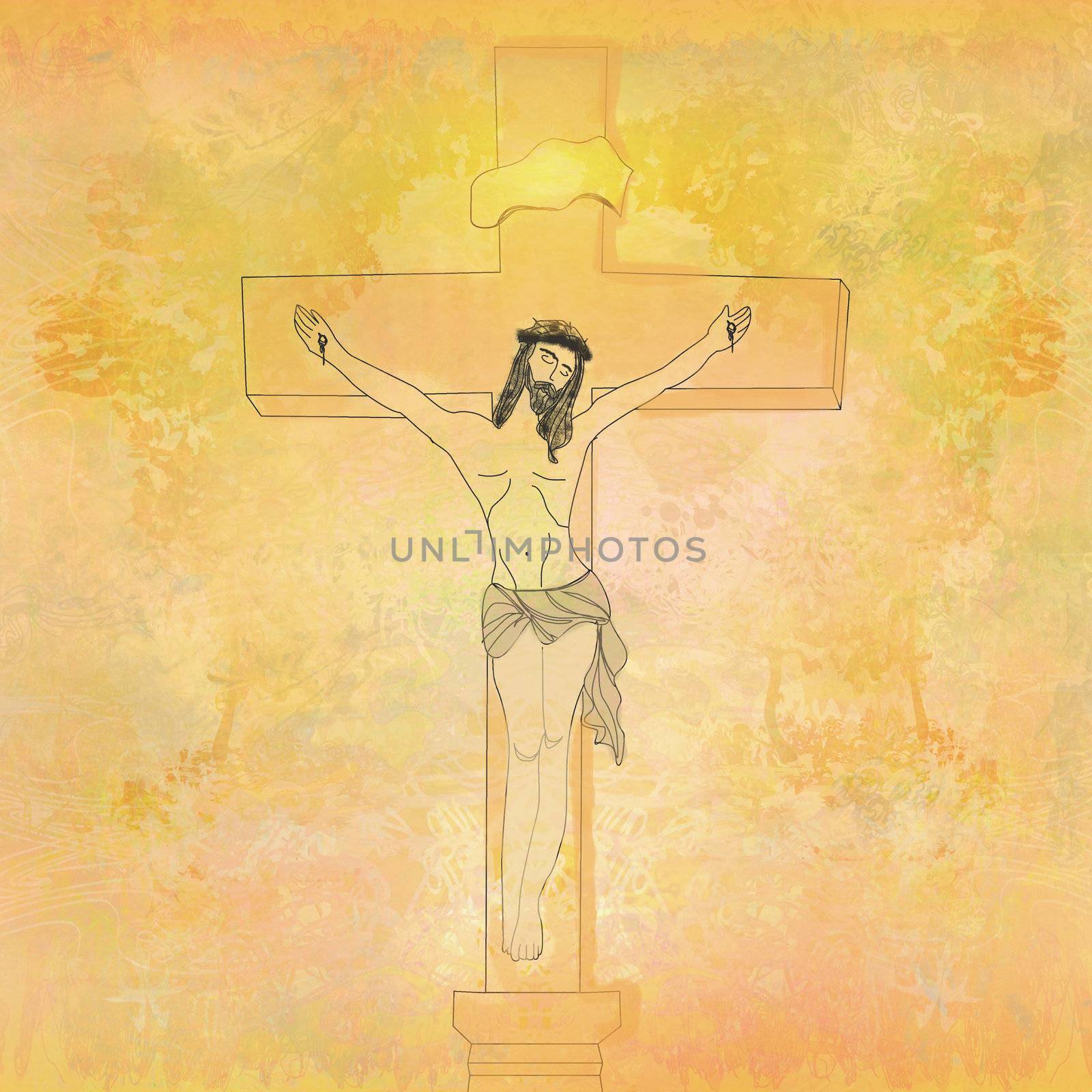 jesus christ in the cross - vintage paper