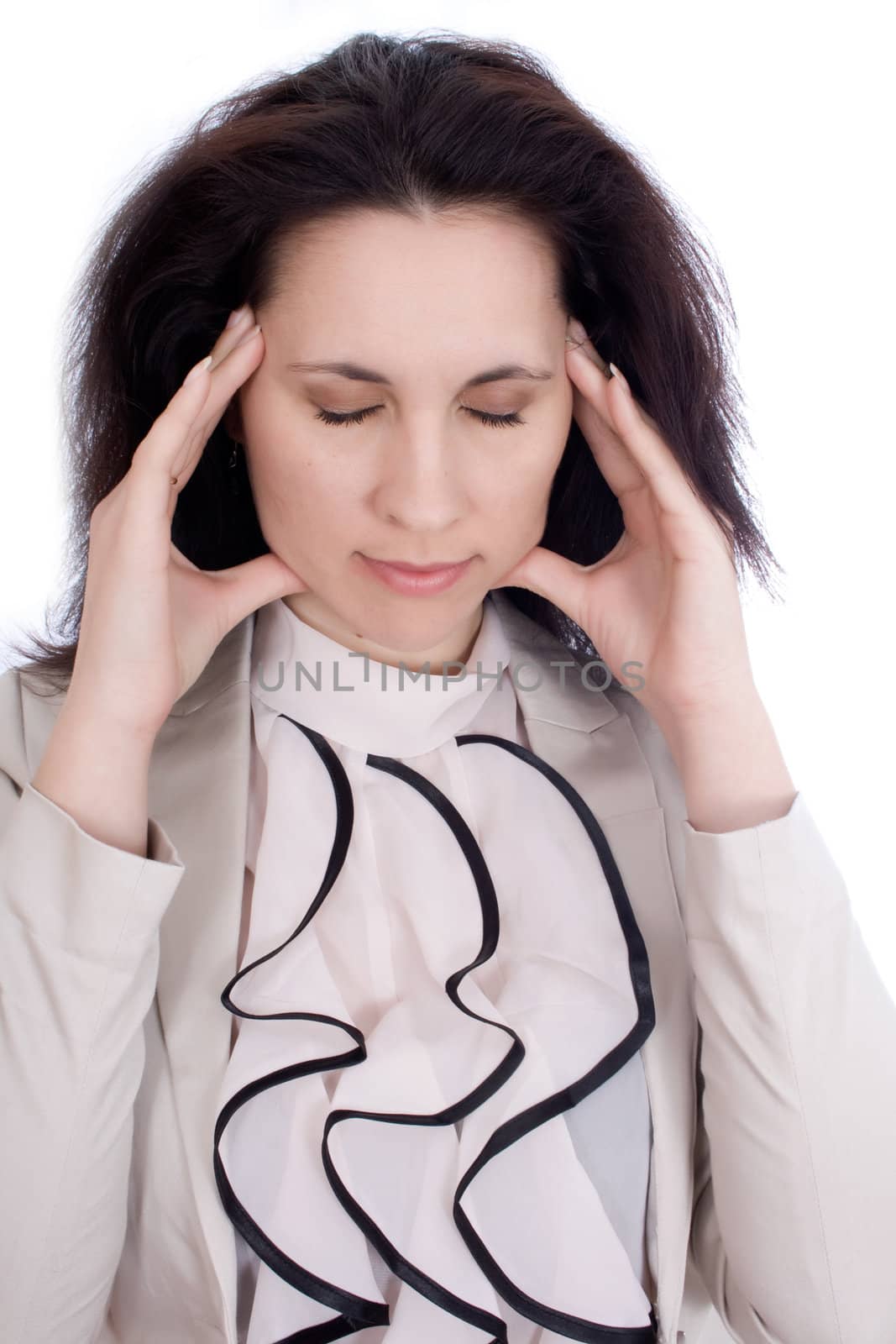 woman thinks her eyes closed, wanting to focus