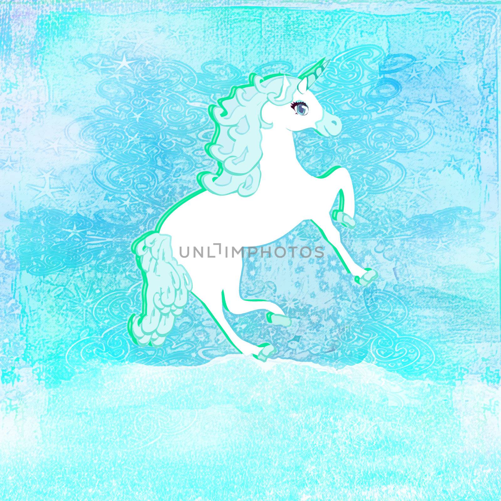 Illustration of beautiful blue Unicorn. by JackyBrown