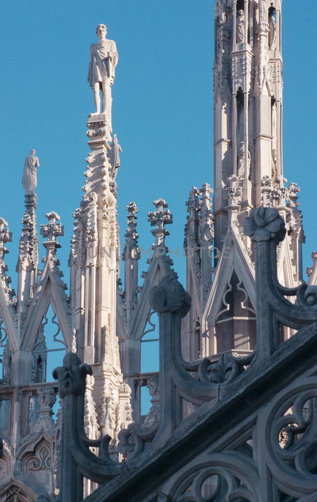 Statues of the Duomo cathedral in Milan in the evening