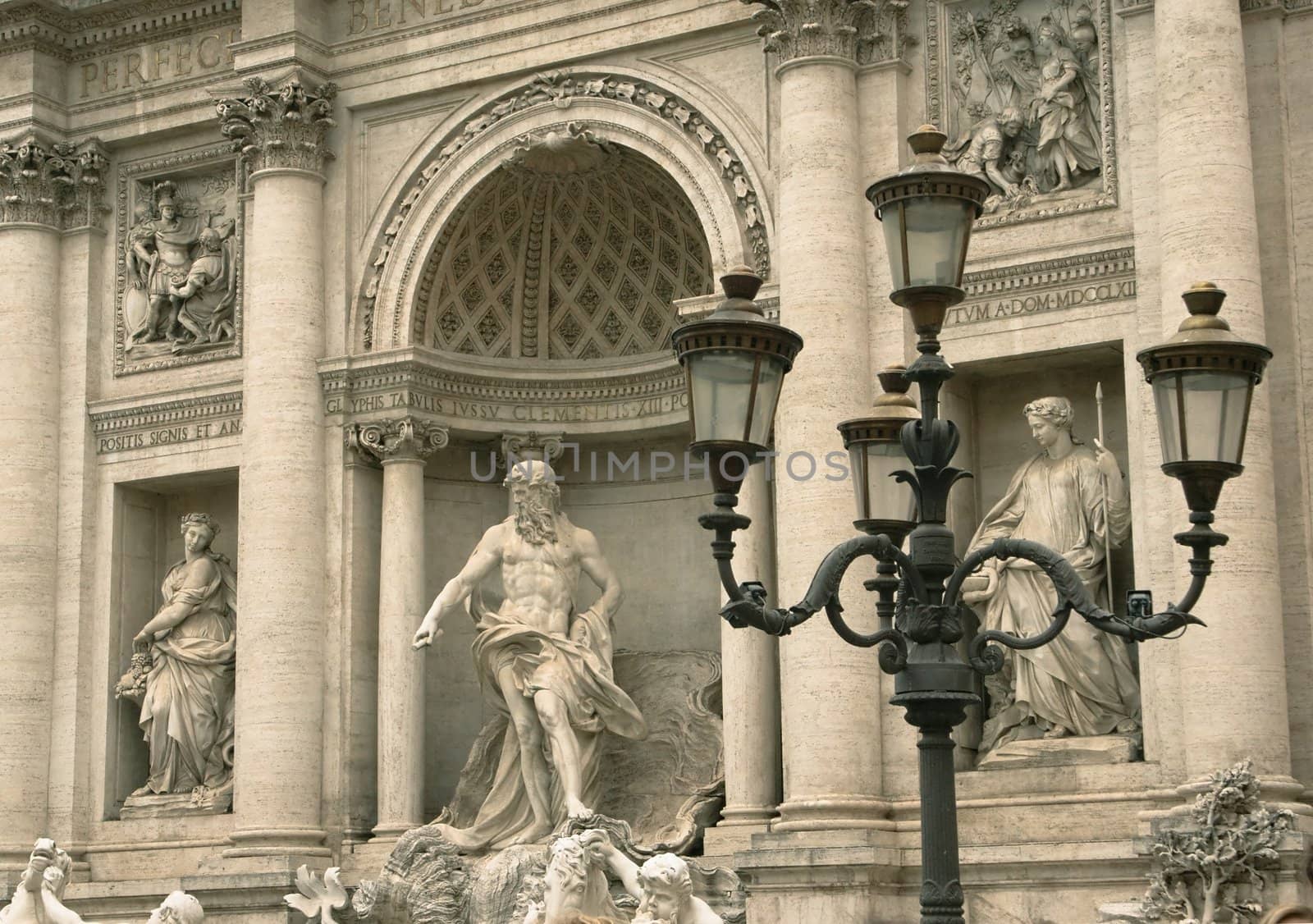 Fragment of the sculptural decoration of Trevi Fountain in Rome