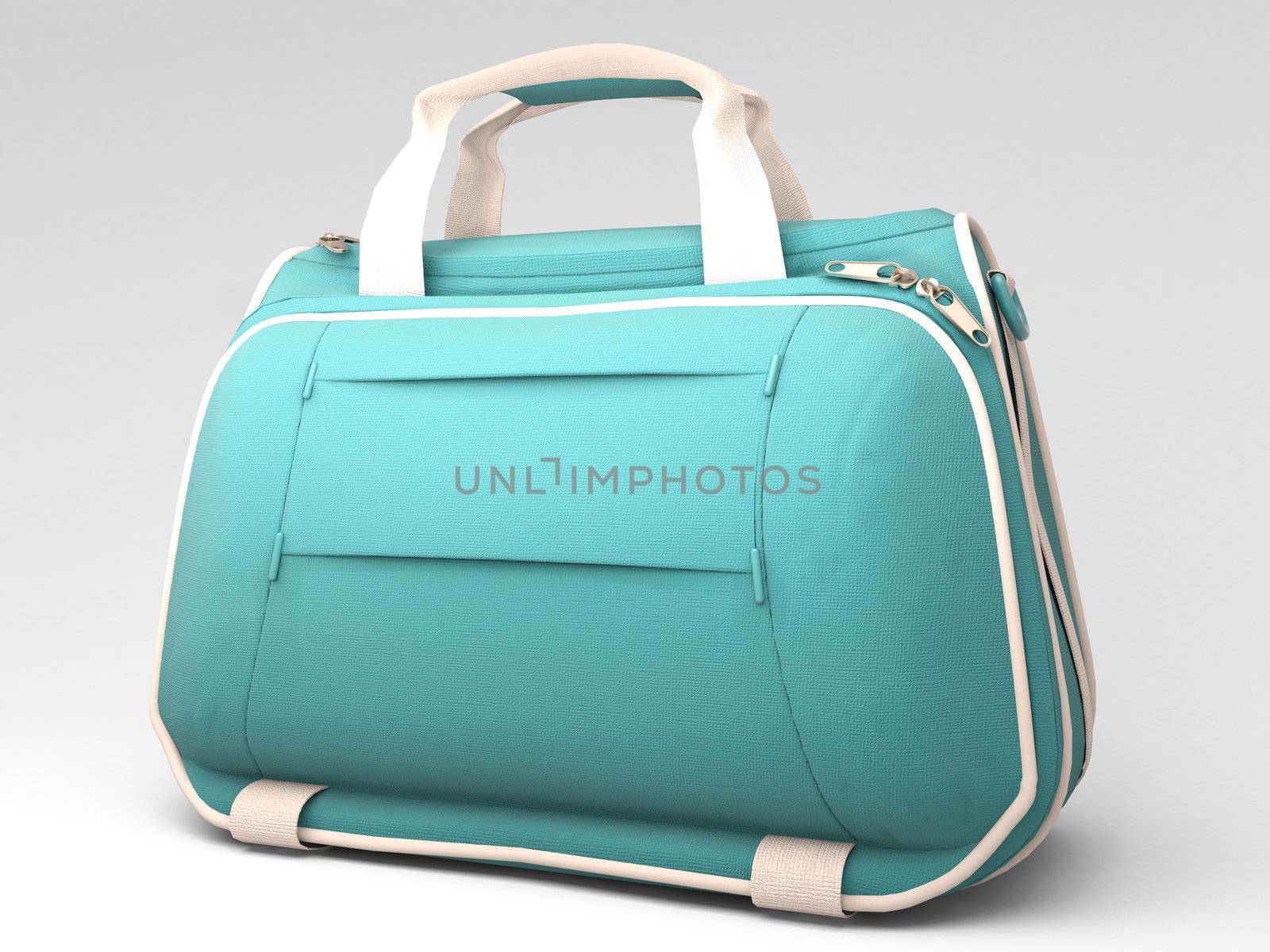 Turquoise sports bag on a light background with shadow