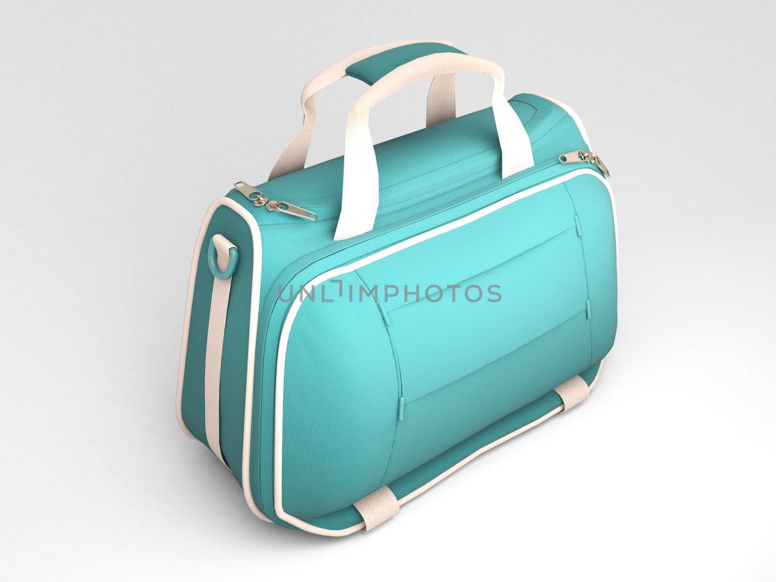 Turquoise sports bag on a light background with shadow