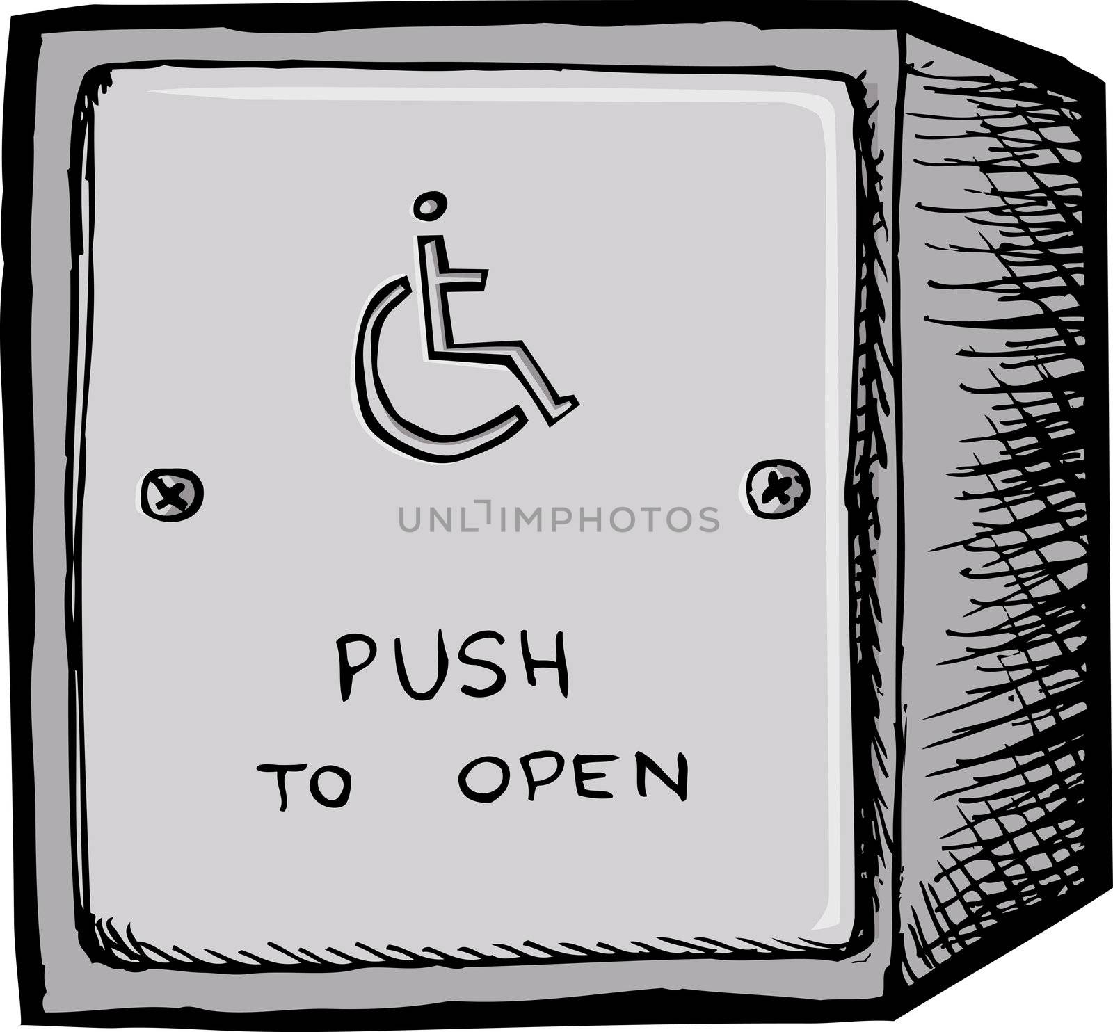 Accessible electronic door opener button on white background