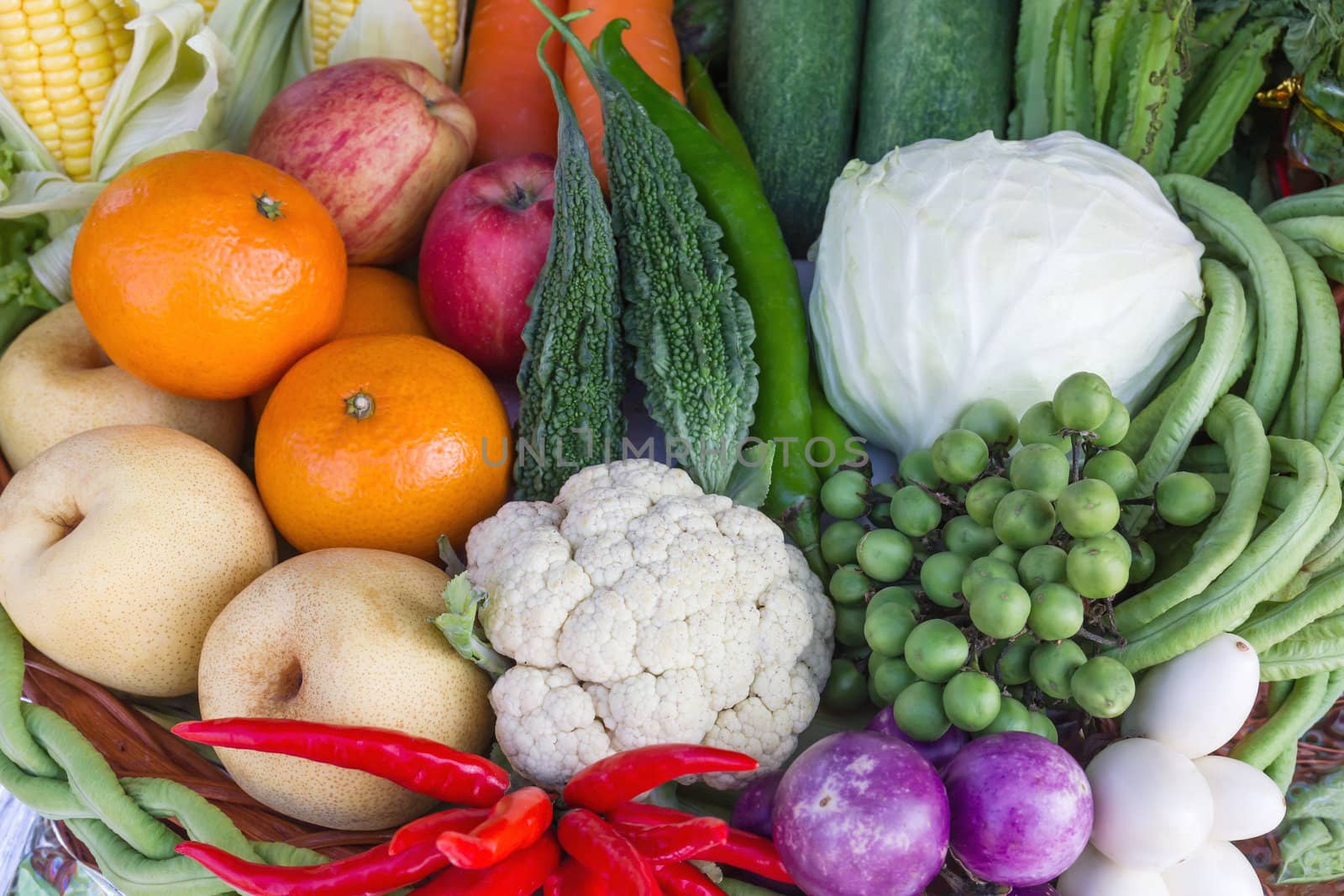 Fresh fruits and vegetables.  Organic healthy vegetables and fruits