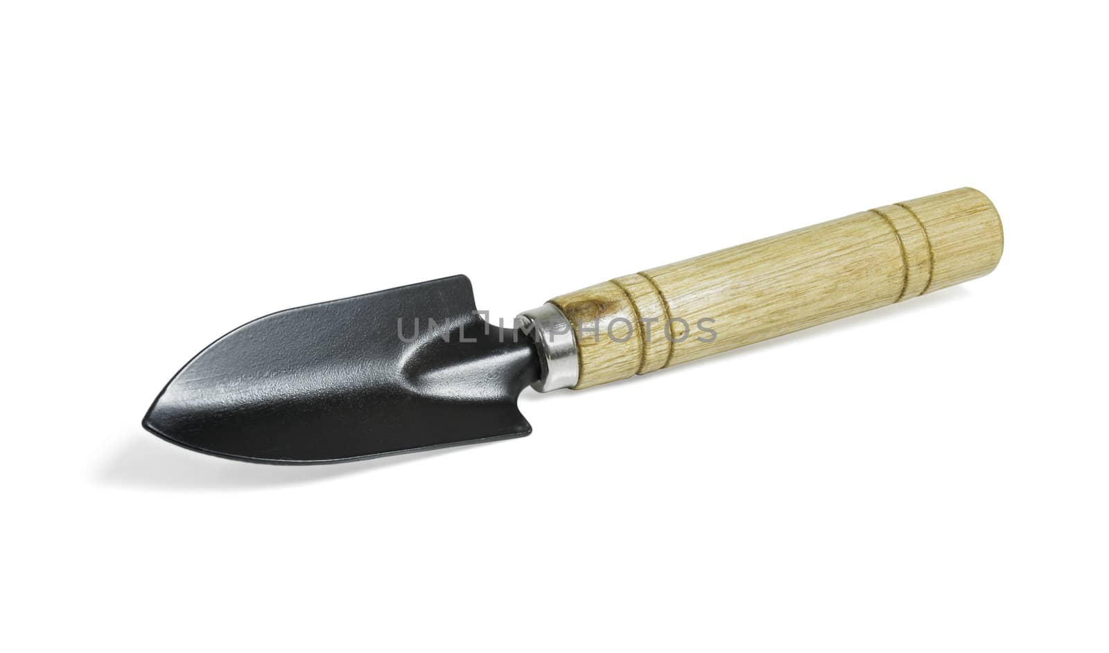 Steel shovel with a wooden handle on white background with clipping path