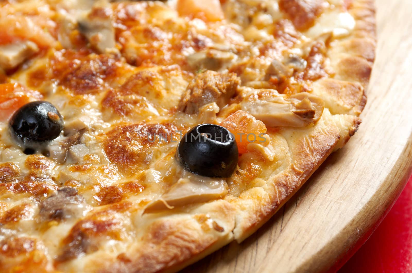 Pizza with ginger beef. italian kitchen. Studio