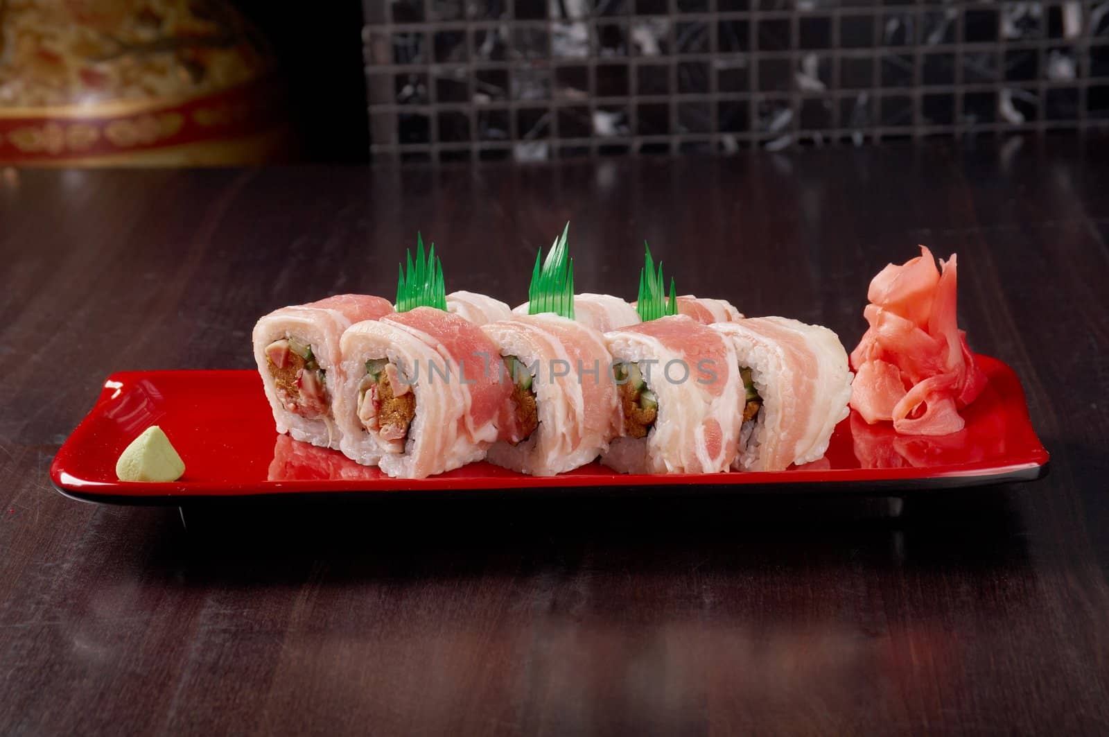 Japanese Cuisine - Sushi Roll with  Bacon 