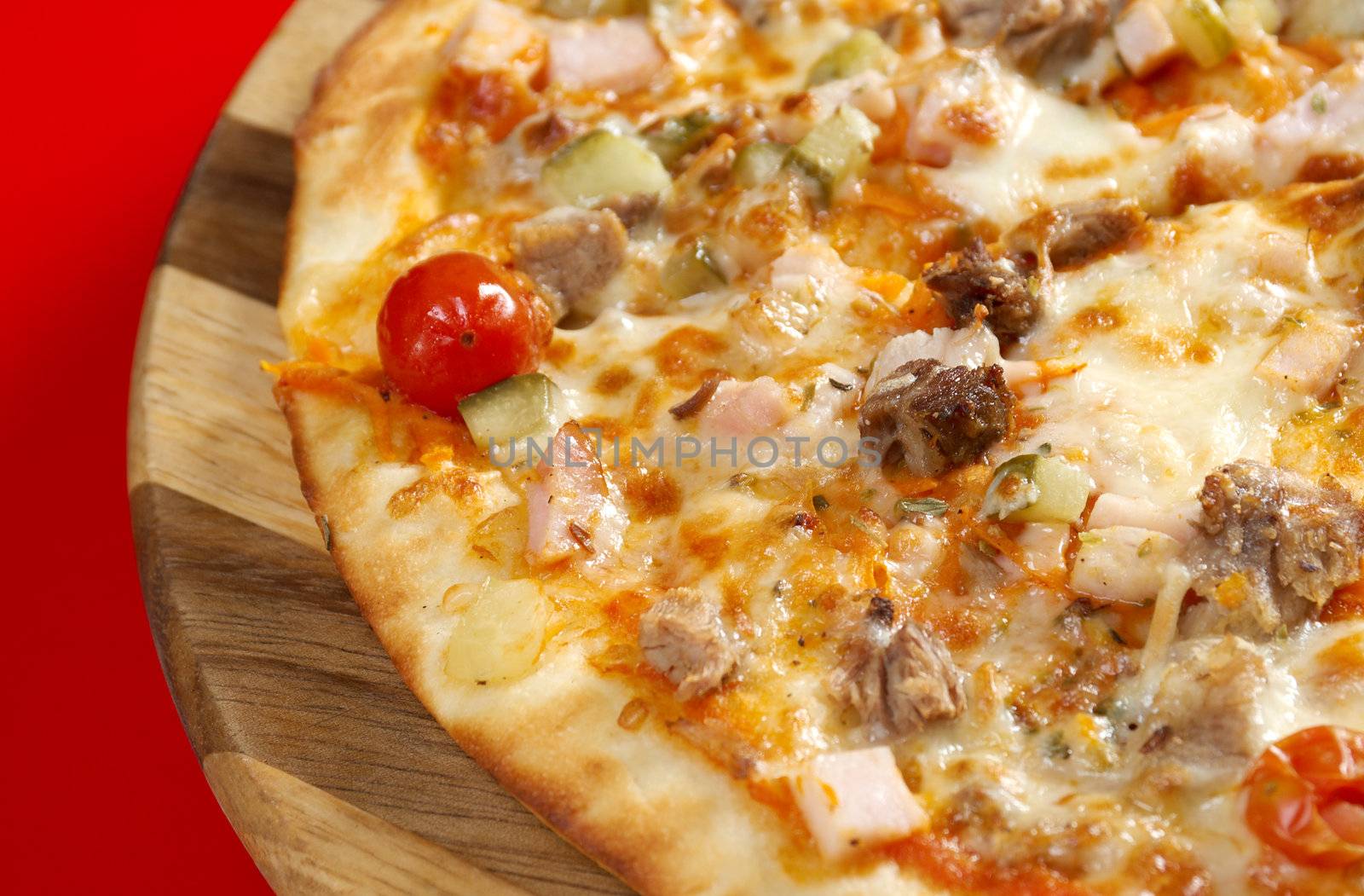 Pizza east with tomato. italian kitchen. Studio