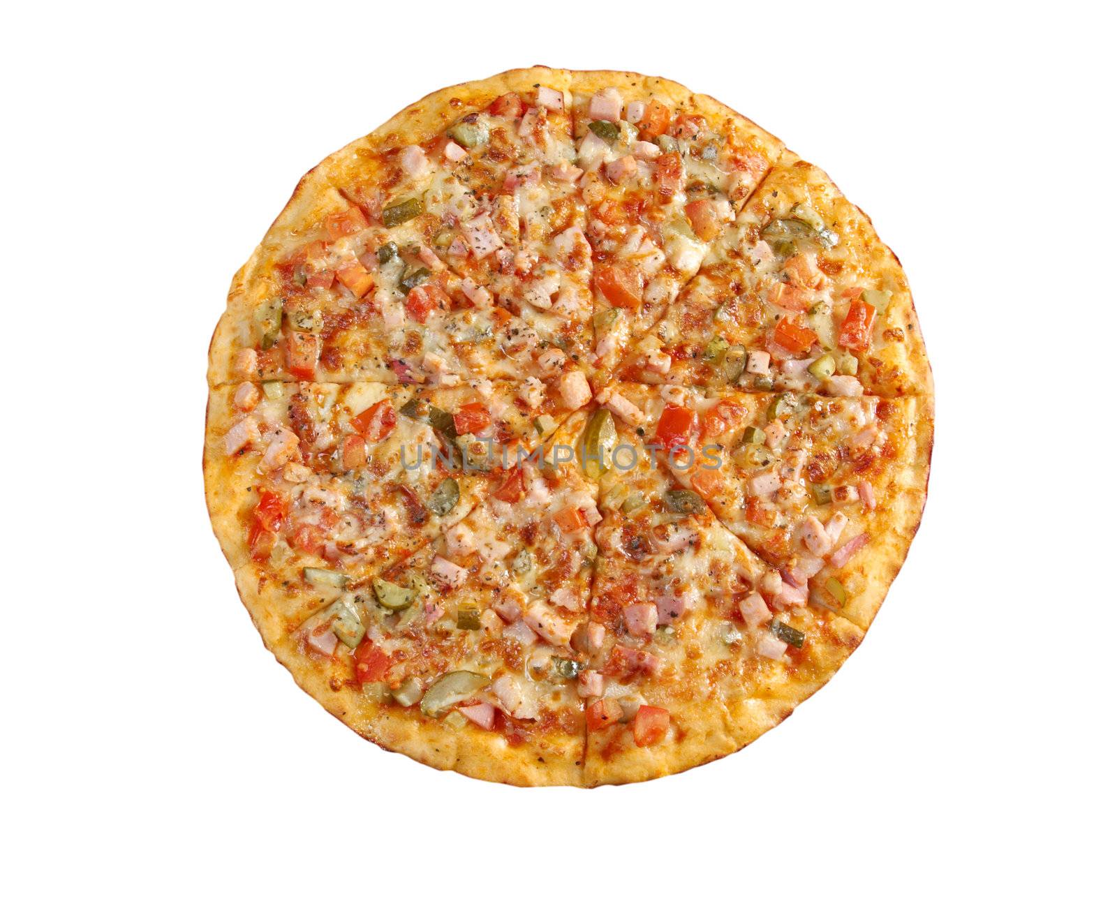 Pizza roasted ham . italian kitchen. Studio