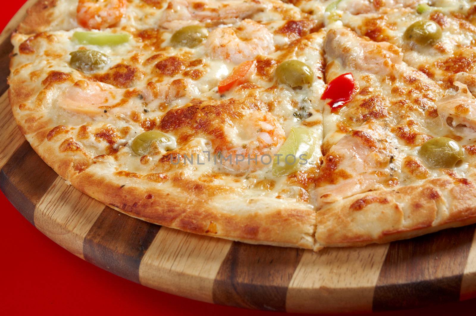 Pizzawith salmon. italian kitchen. Studio