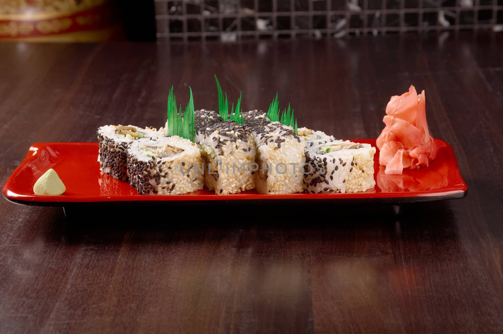 Japanese sushi  traditional japanese food.Roll made of Smoked fish