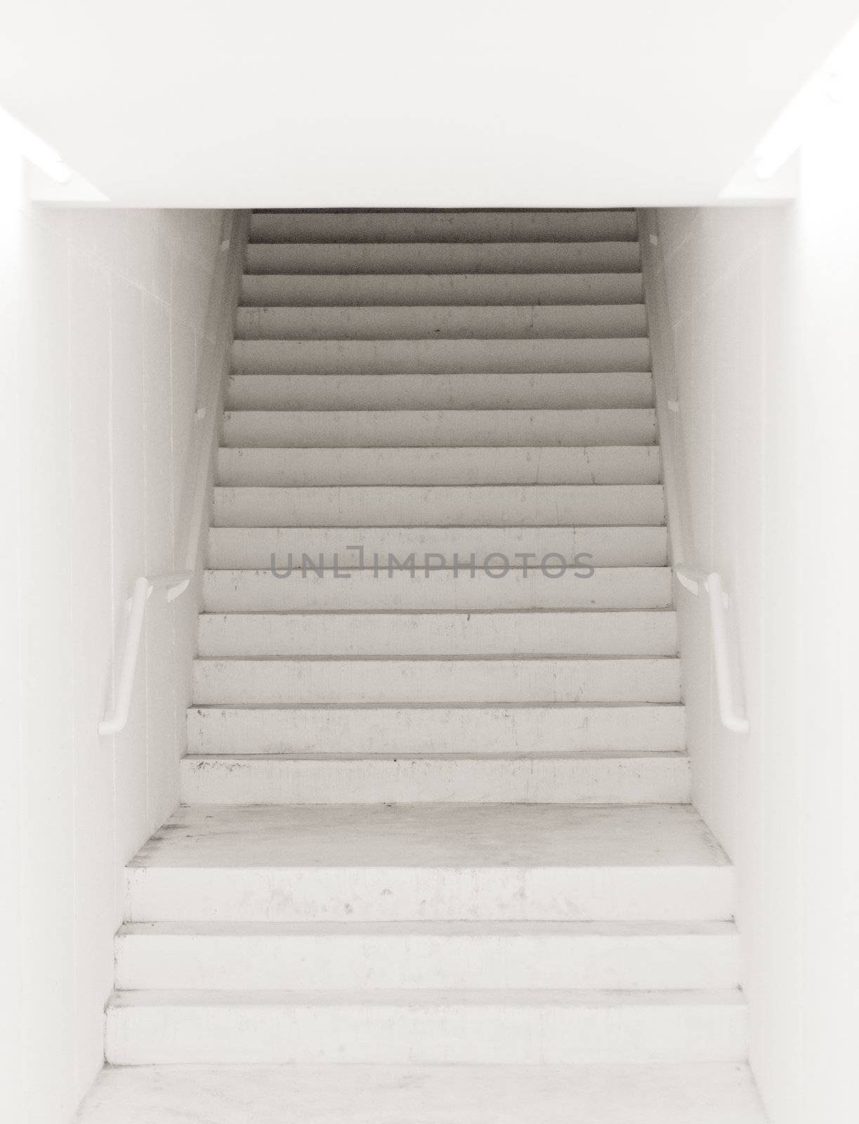Empty white staircase with steps out into the darkness by doble.d