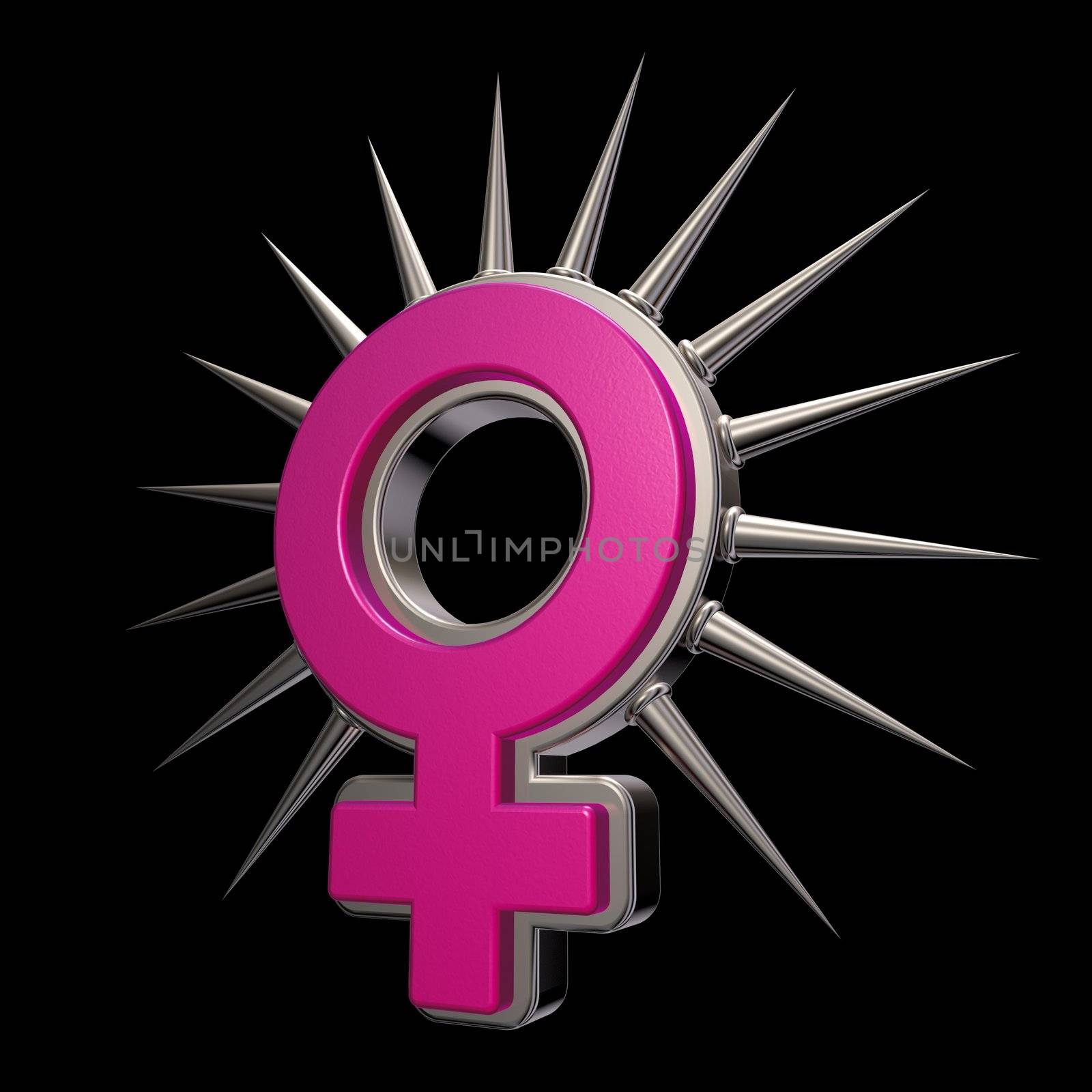 female symbol with prickles on black background - 3d illustration