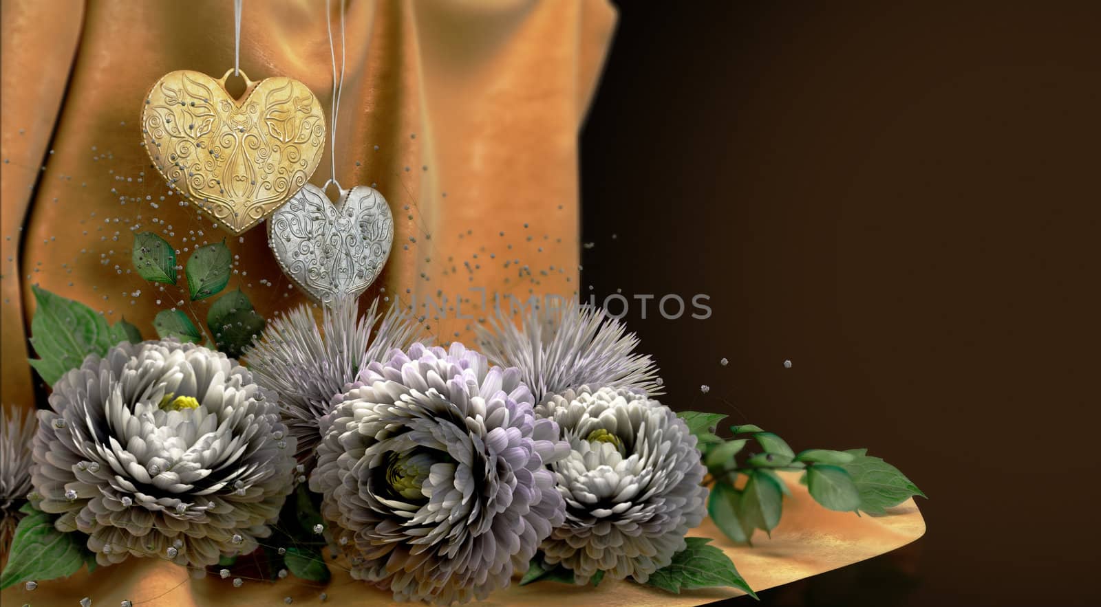 isolate holiday and wedding background with chrysanthemum  jewelry and fabric