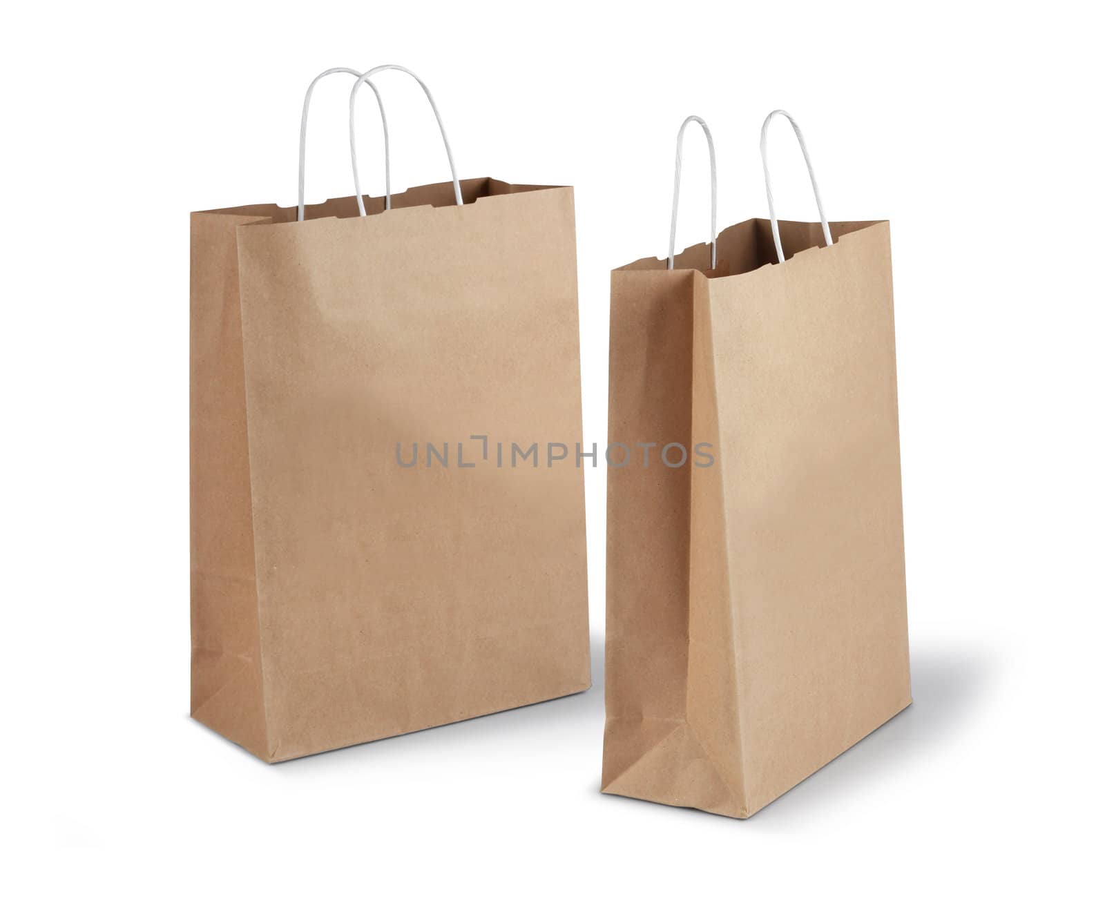 Two brown shopping paper bags isolated on white background