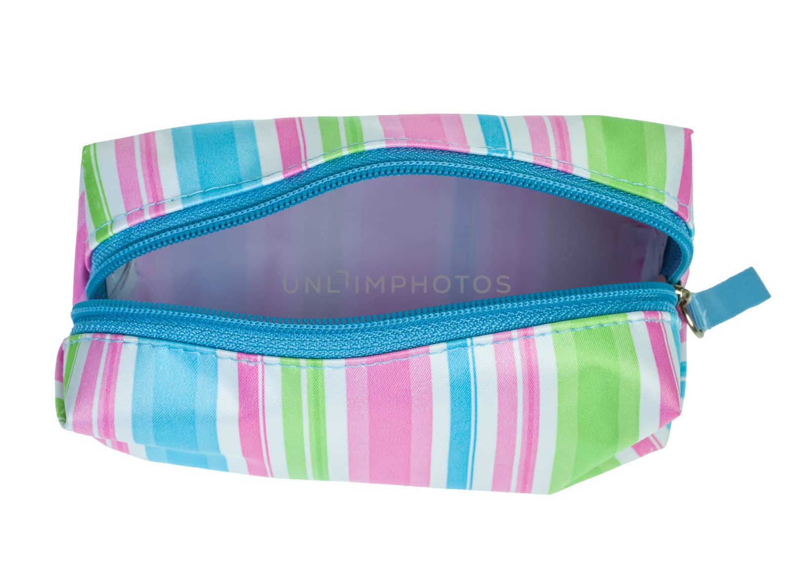 striped cosmetics bag open zip