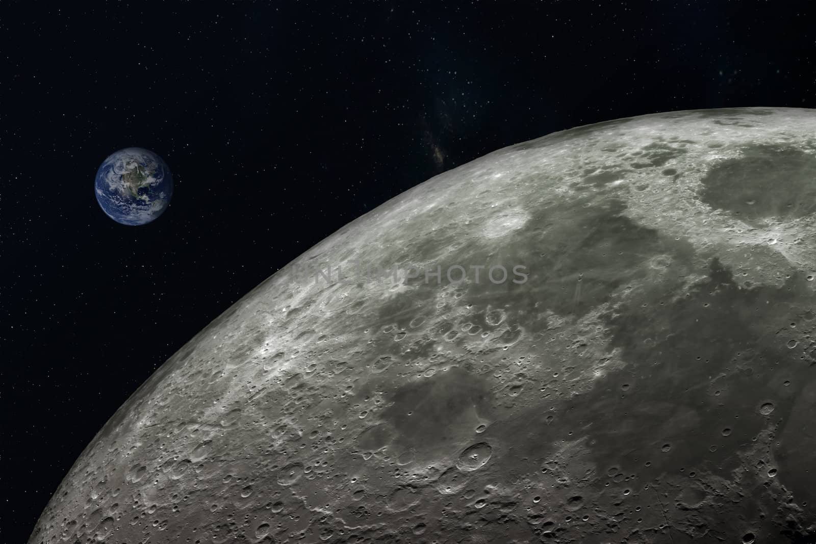 planet Earth and moon,Elements of this image furnished by NASA.