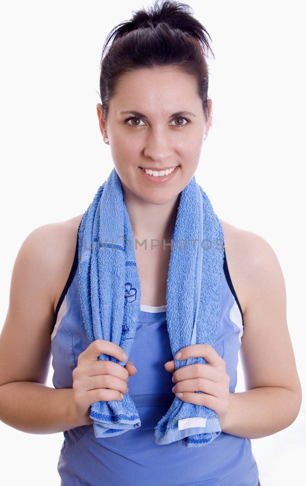 Woman in activewear and sports towel