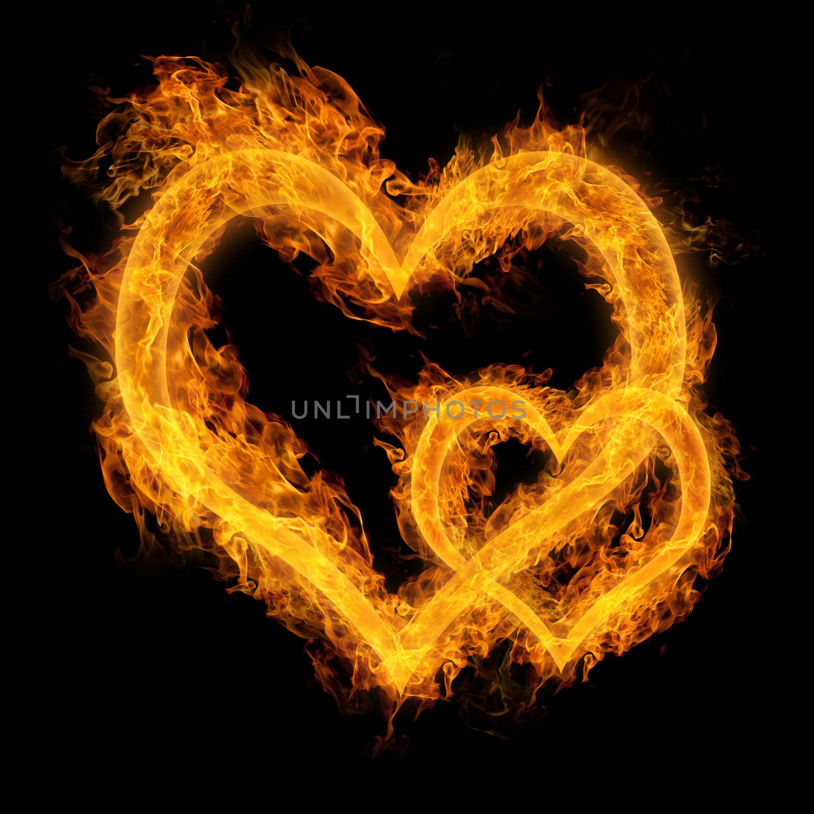 Heart made of fire on black background
