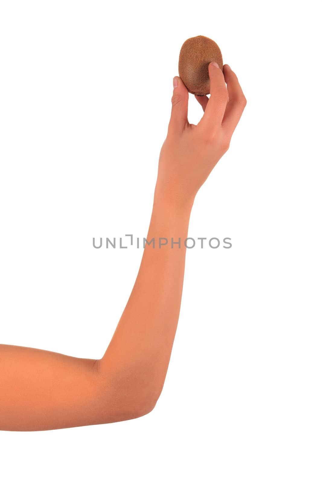 Woman's hands with kiwi isolated over white background