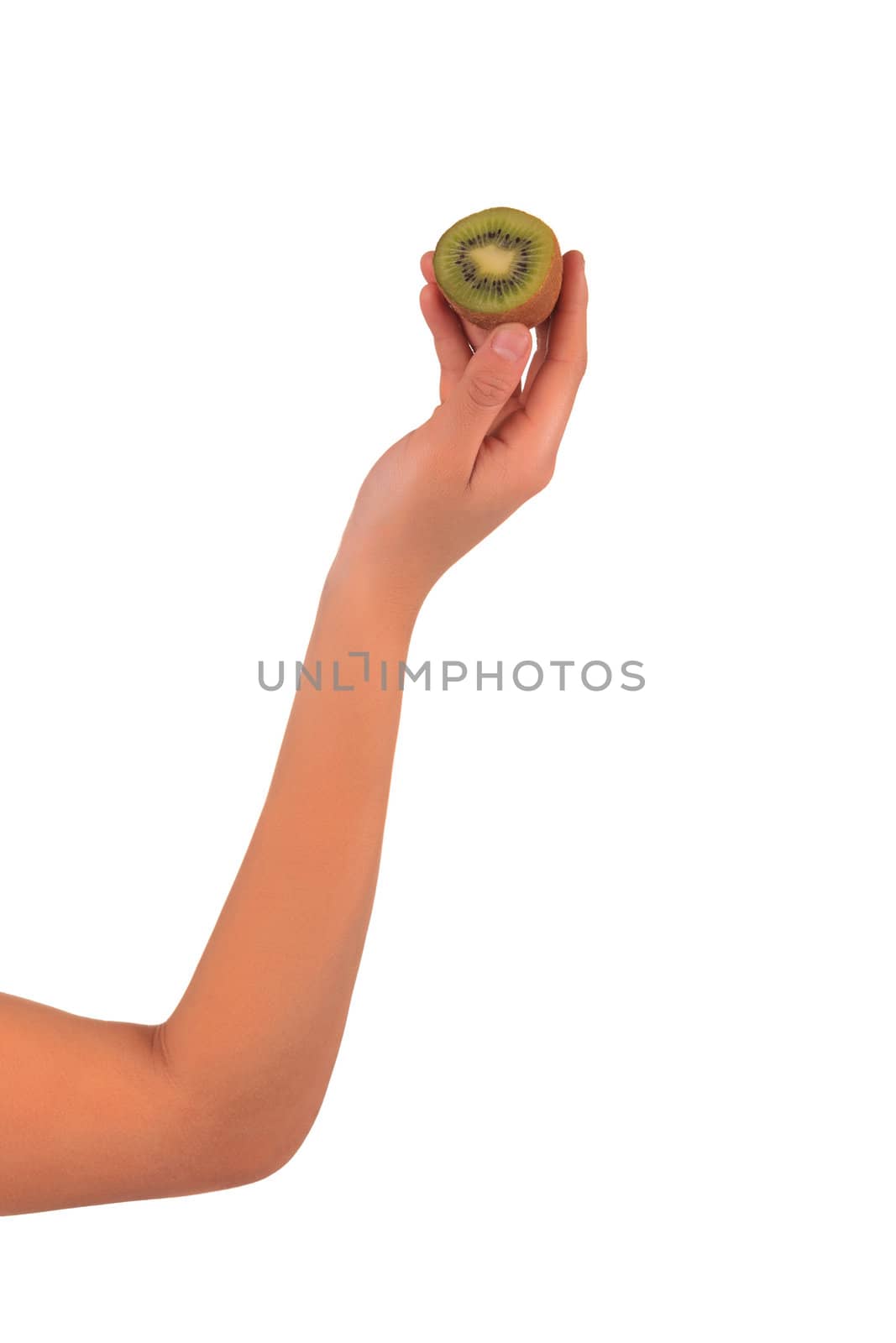 Woman's hands with kiwi isolated over white background