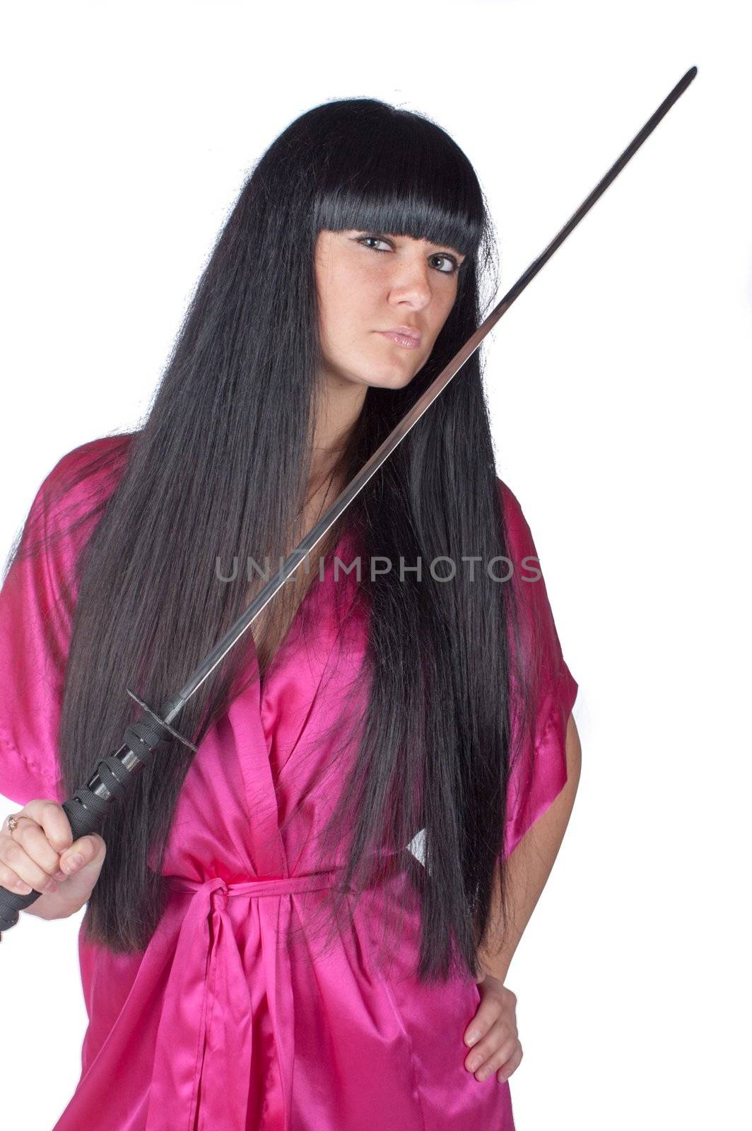 Woman Holding Traditional Japanese Sword by mettus