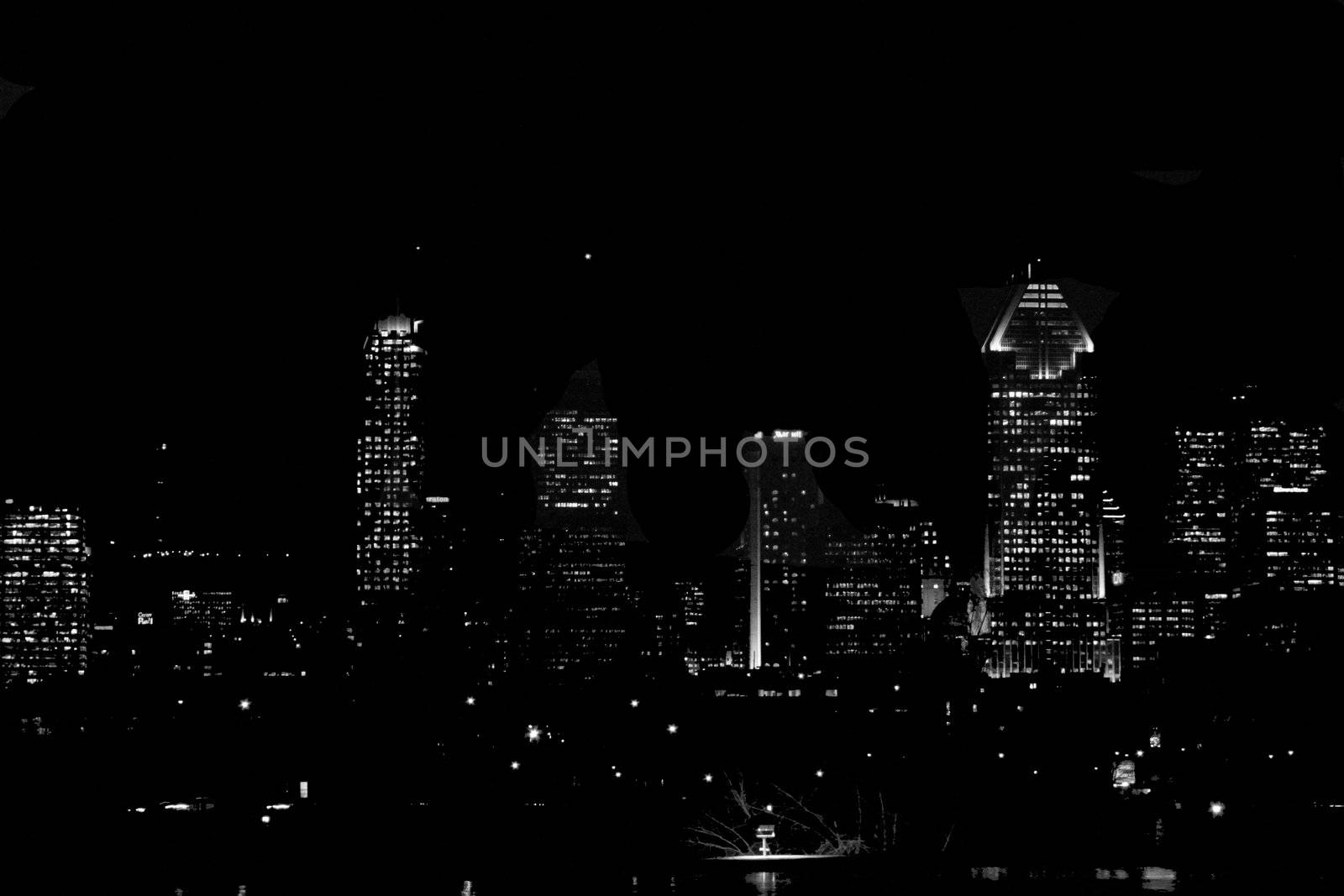 End of night silhouette view of Montreal cityscape
