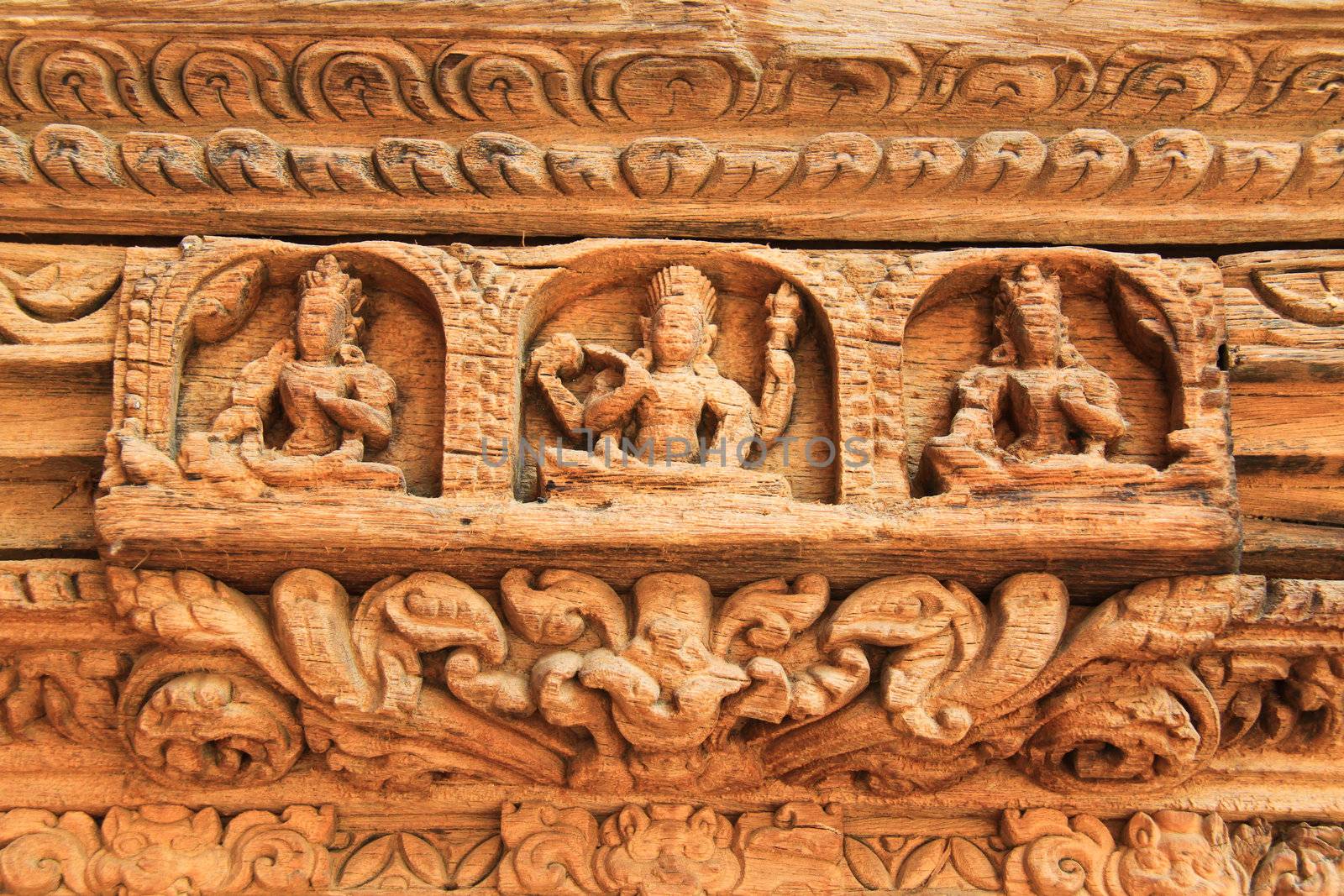 Decorative arts from wood in temple, Nepal by nuchylee