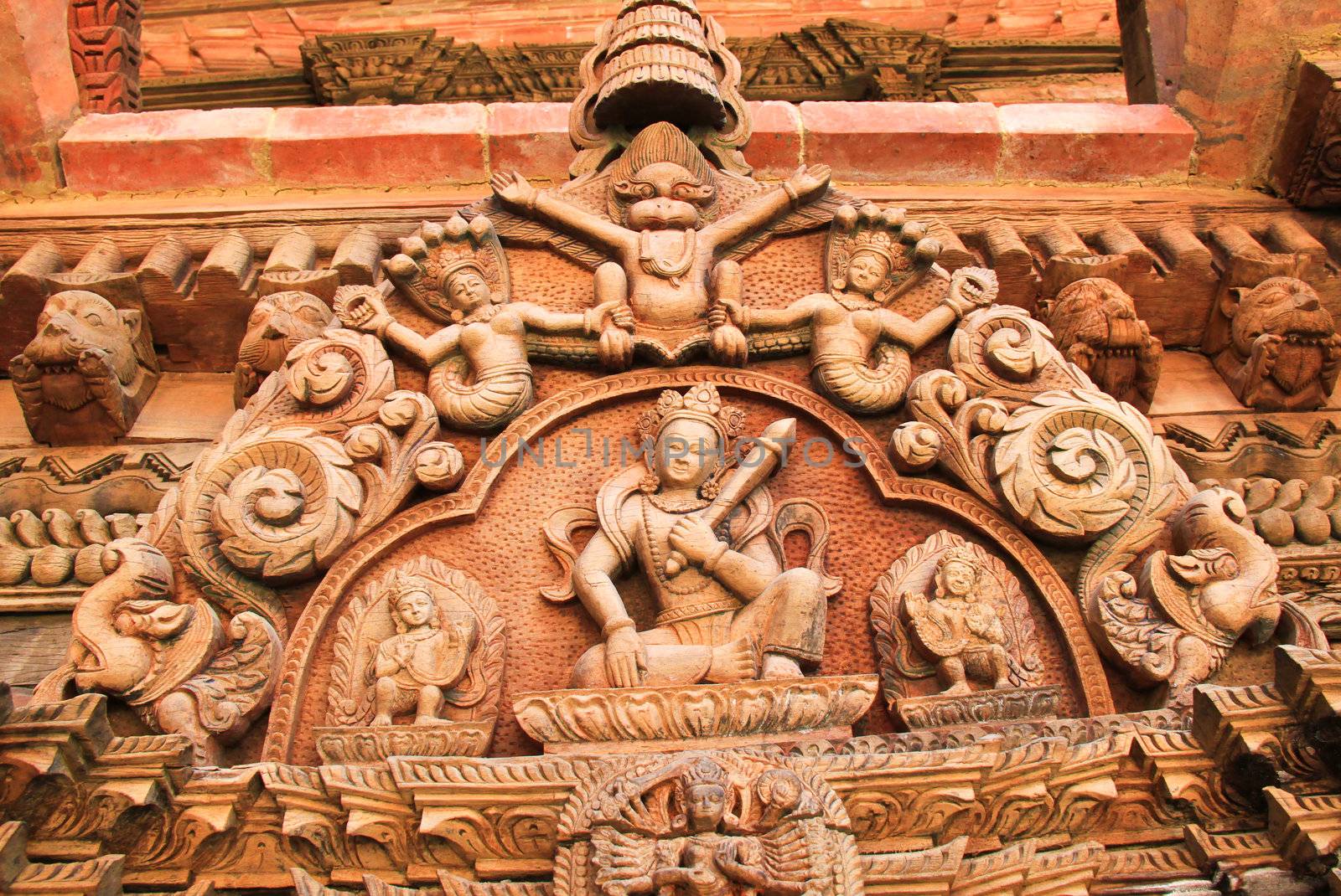 Decorative arts from wood in temple, Nepal by nuchylee