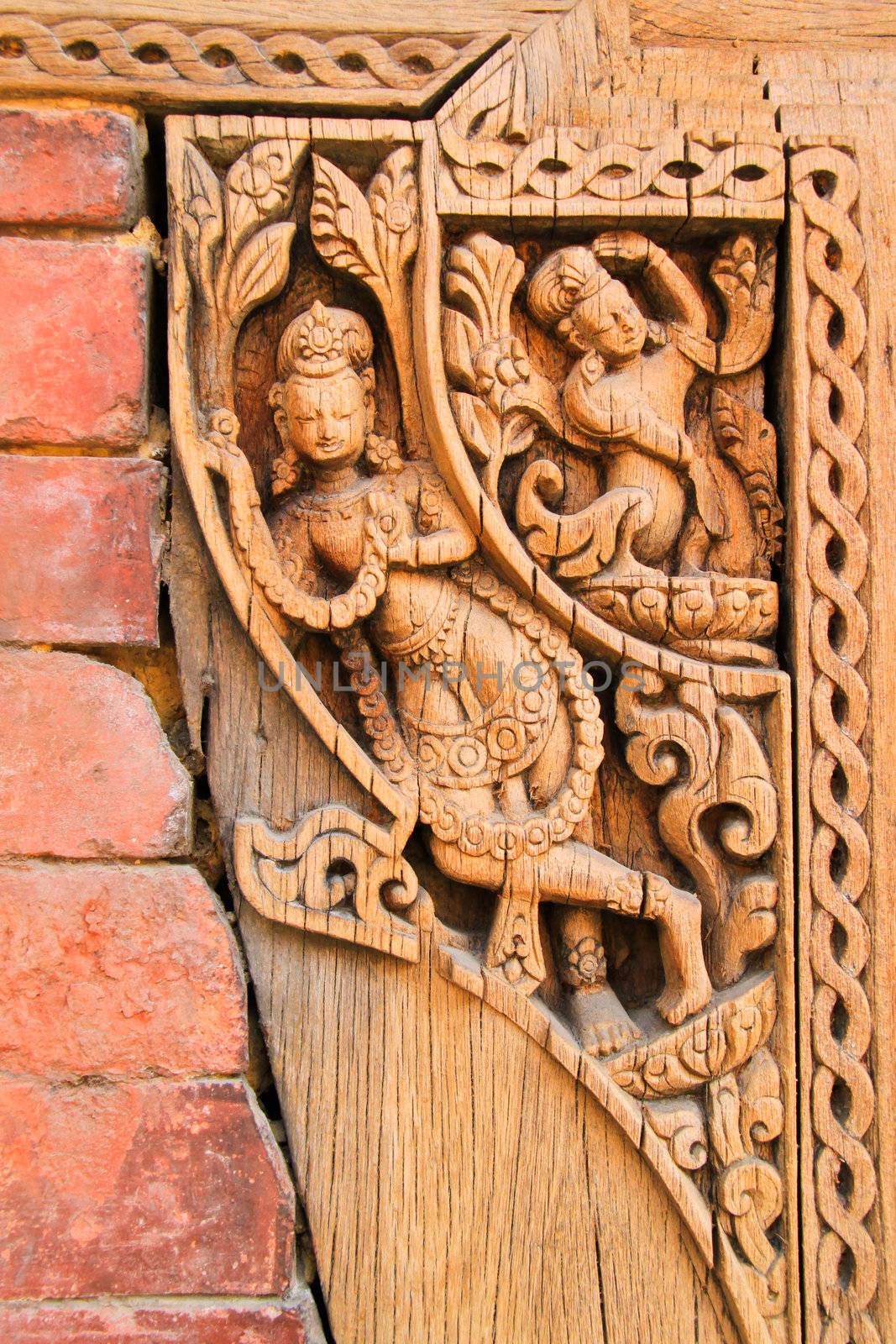 Decorative arts from wood in temple, Nepal by nuchylee