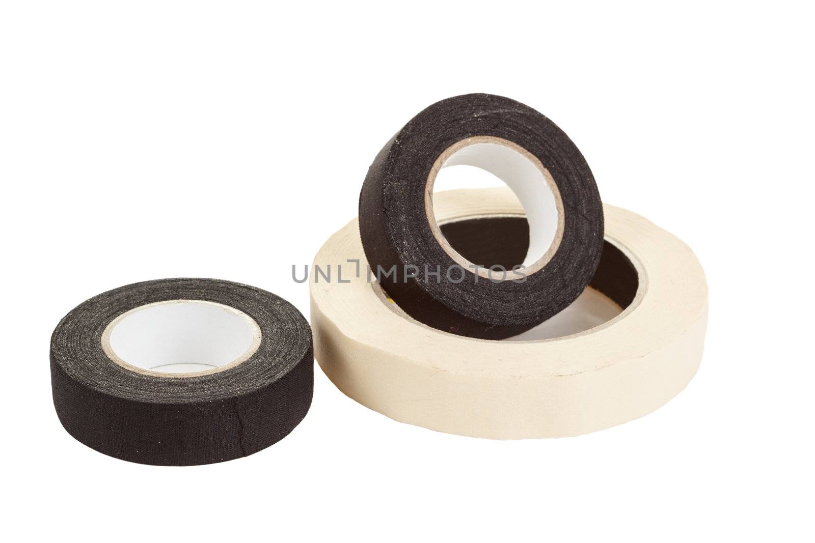 black and white insulating tapes, isolated over white background 